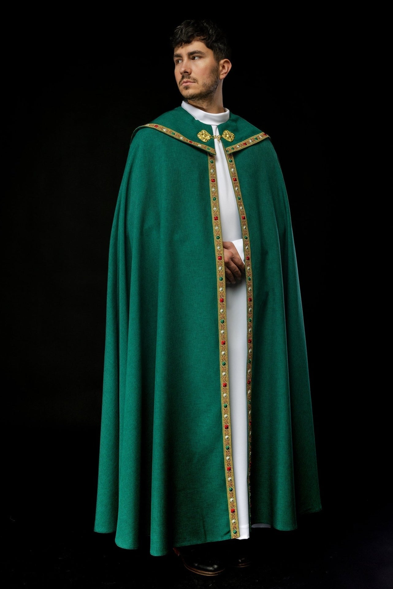 Kapa Liturgiczna Zielona z Haftem IHS - Satyna Nabłyszczana - SZATYLITURGICZNE.PL