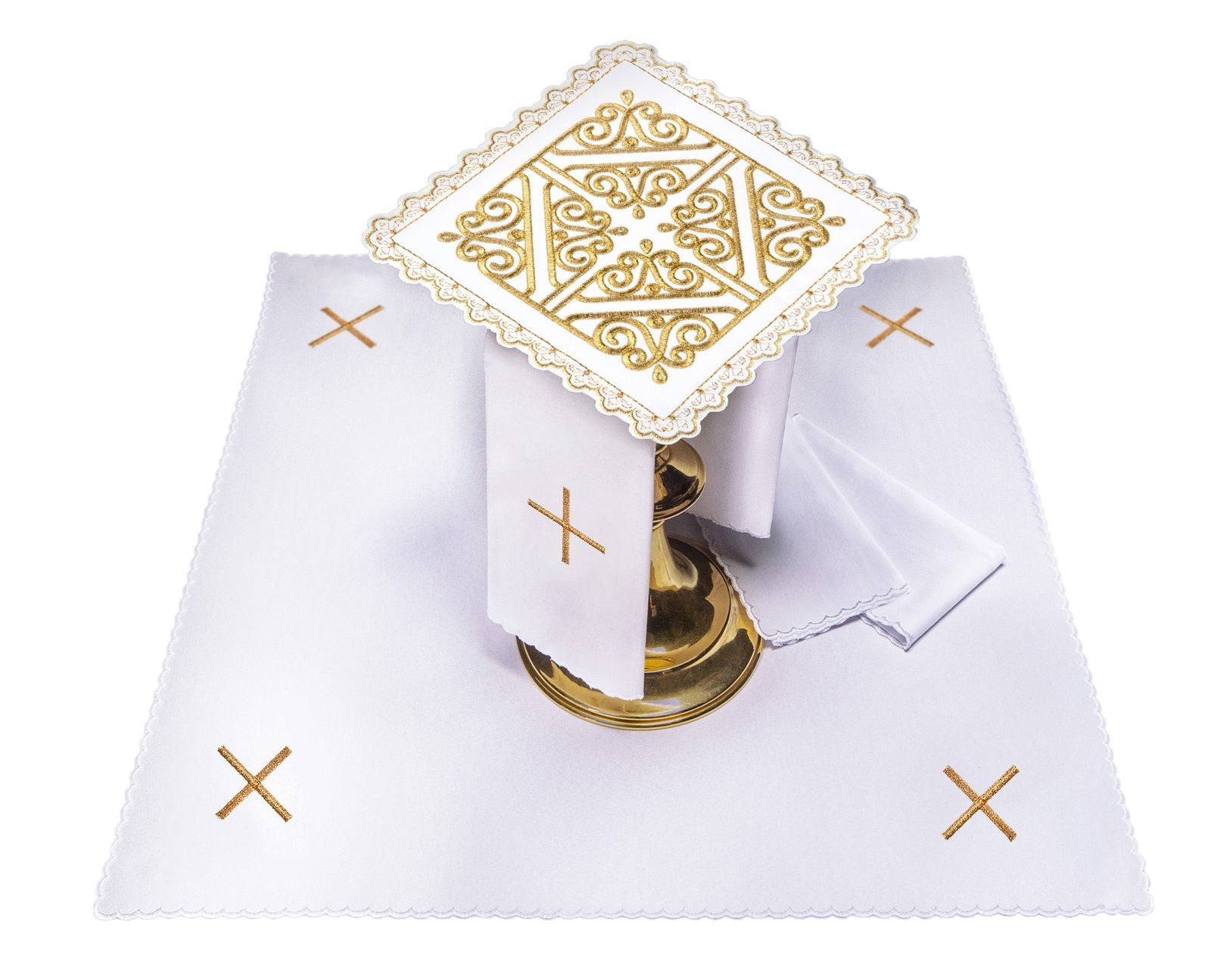 Komplet Kielichowy Krzyż na Złotym Hafcie - Galanteria Liturgiczna - SZATYLITURGICZNE.PL