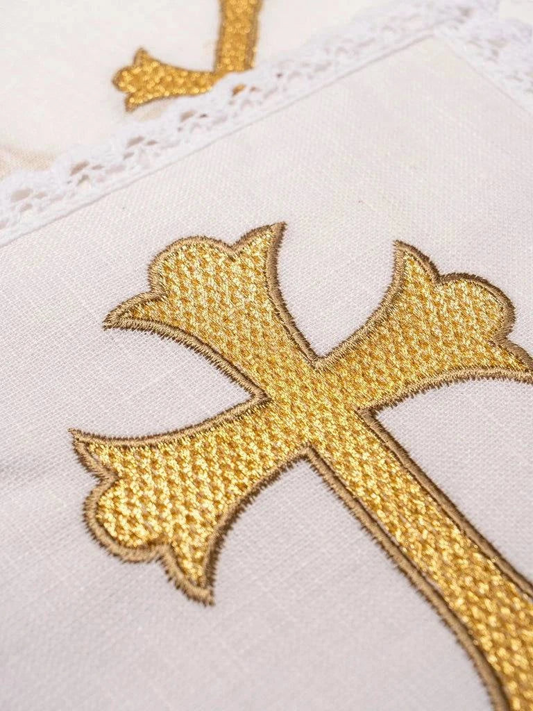 komplet kielichowy lniany z haftem eucharystycznym krzyż - SZATYLITURGICZNE.PL