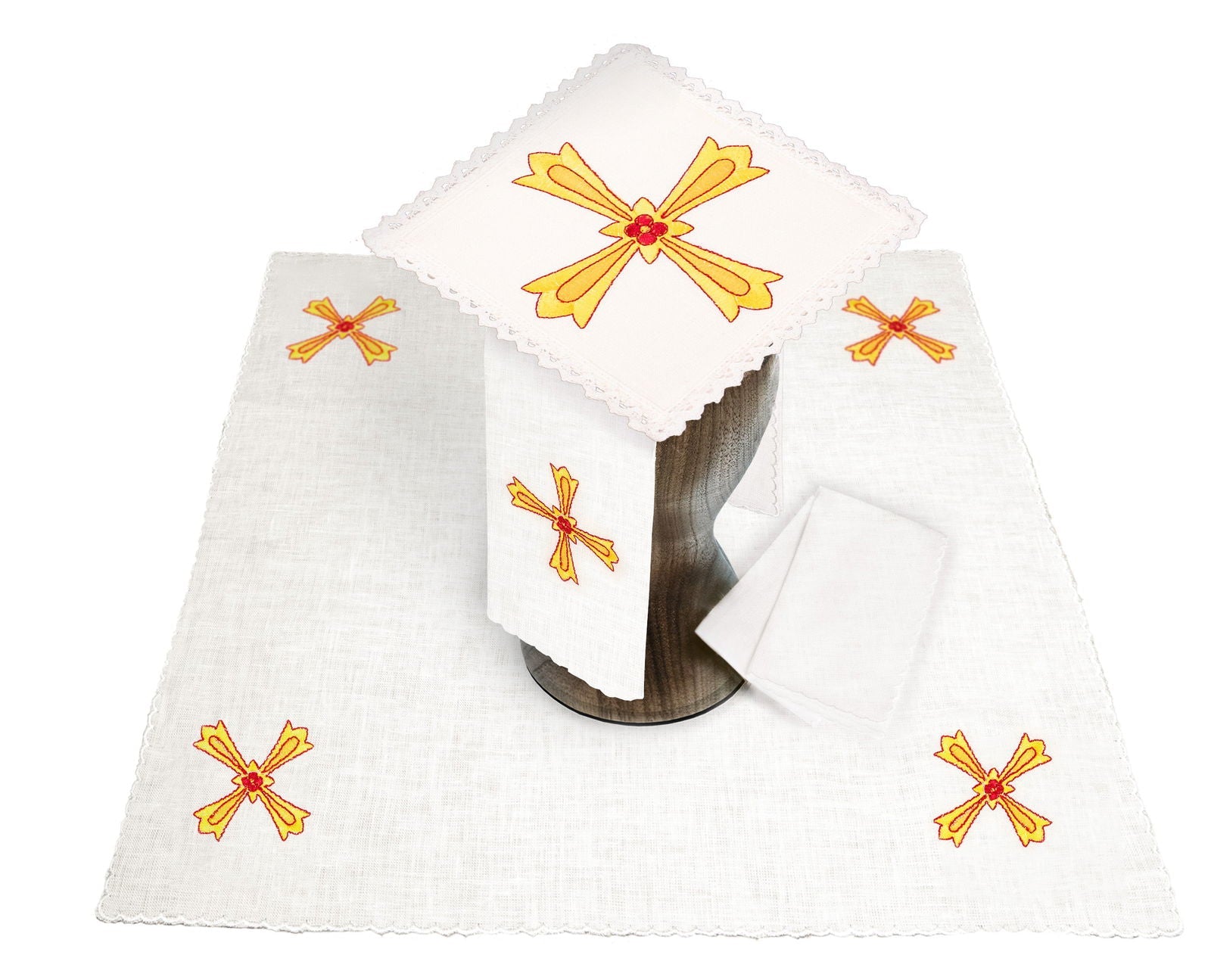 Komplet Kielichowy Lniany z Haftem Krzyża Eucharystycznego - Złote Nici - SZATYLITURGICZNE.PL
