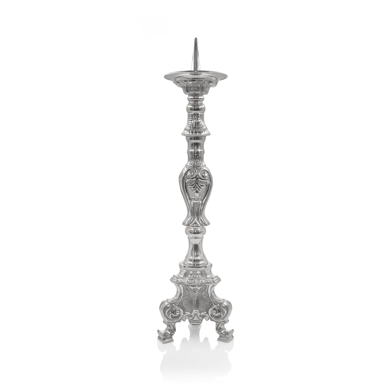 Lichtarz Mosiężny Niklowany 45 cm - Srebrny Blask - SZATYLITURGICZNE.PL