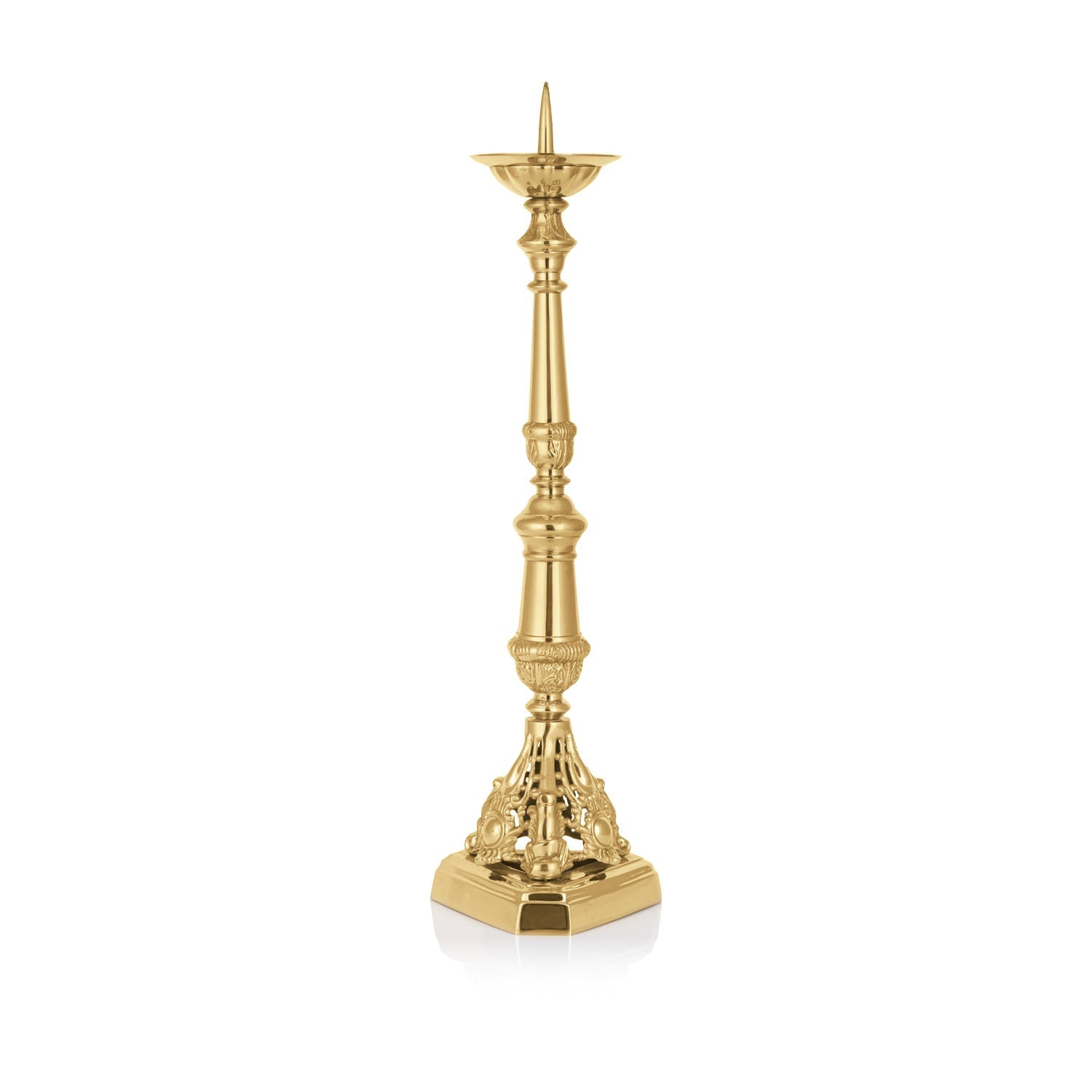 Lichtarz Mosiężny Polerowany Złoty - Wysokość 64 cm - SZATYLITURGICZNE.PL