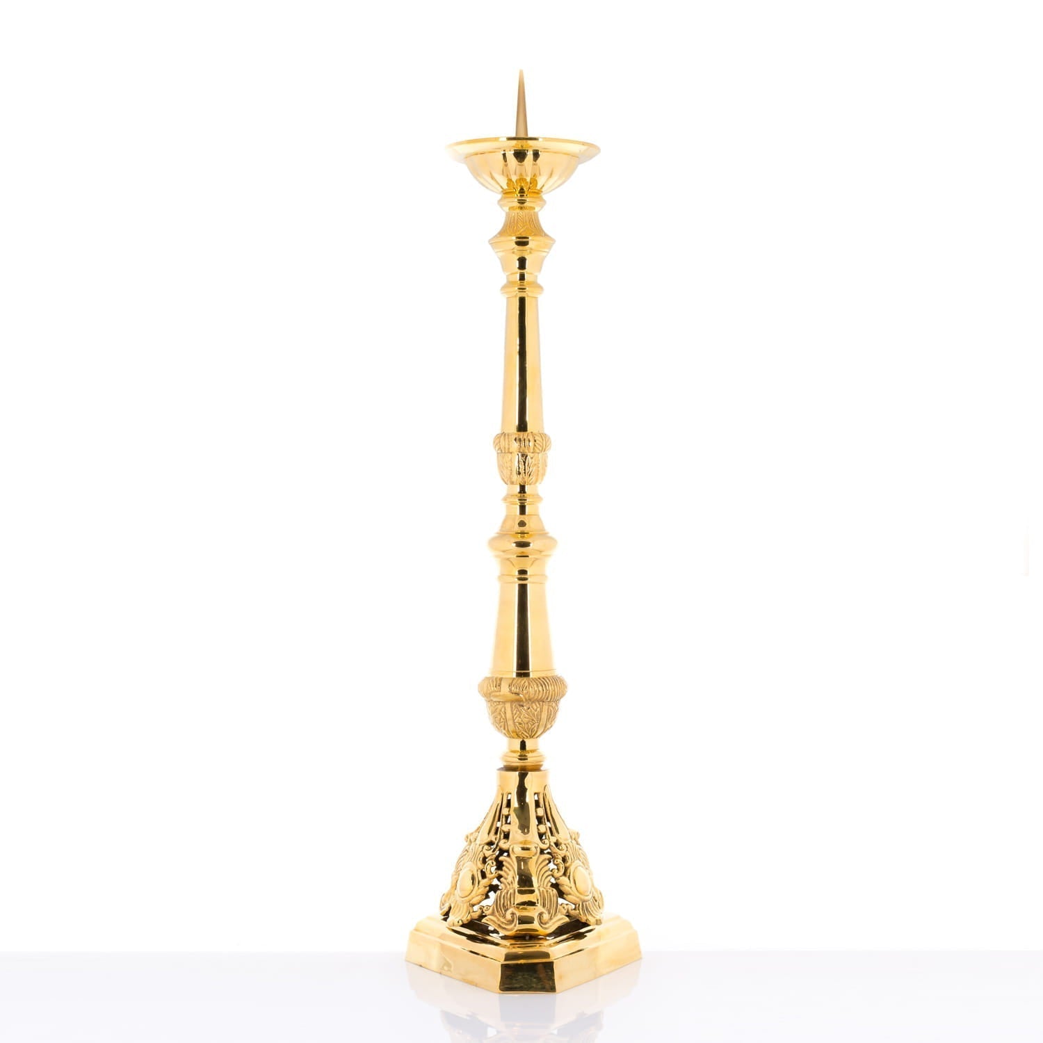 Lichtarz Mosiężny Stojący 80 cm - Złoty Odlew do Kościoła - SZATYLITURGICZNE.PL