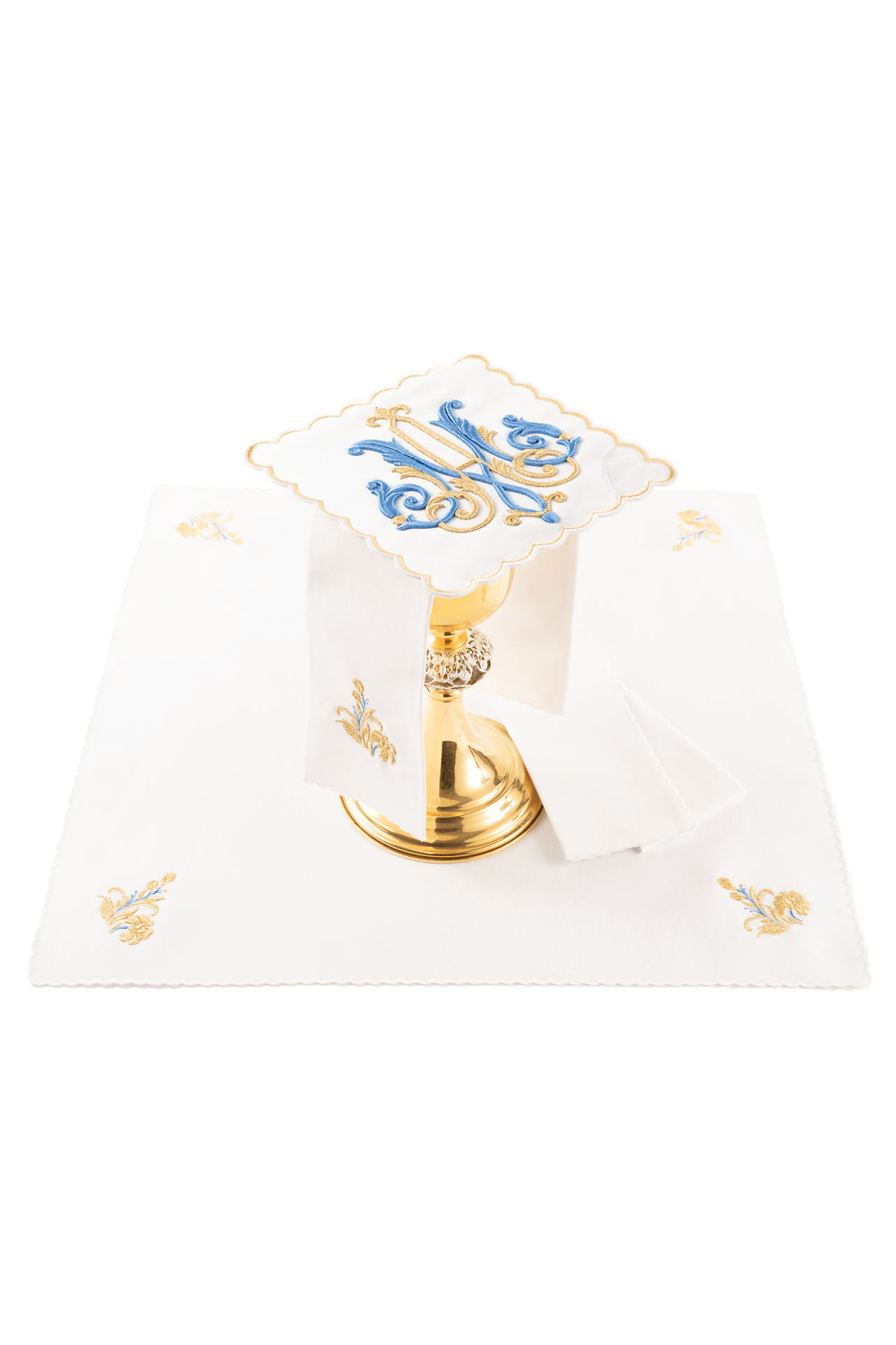 Liturgiczny komplet kielichowy z haftowanym motywem Maryjnym - SZATYLITURGICZNE.PL