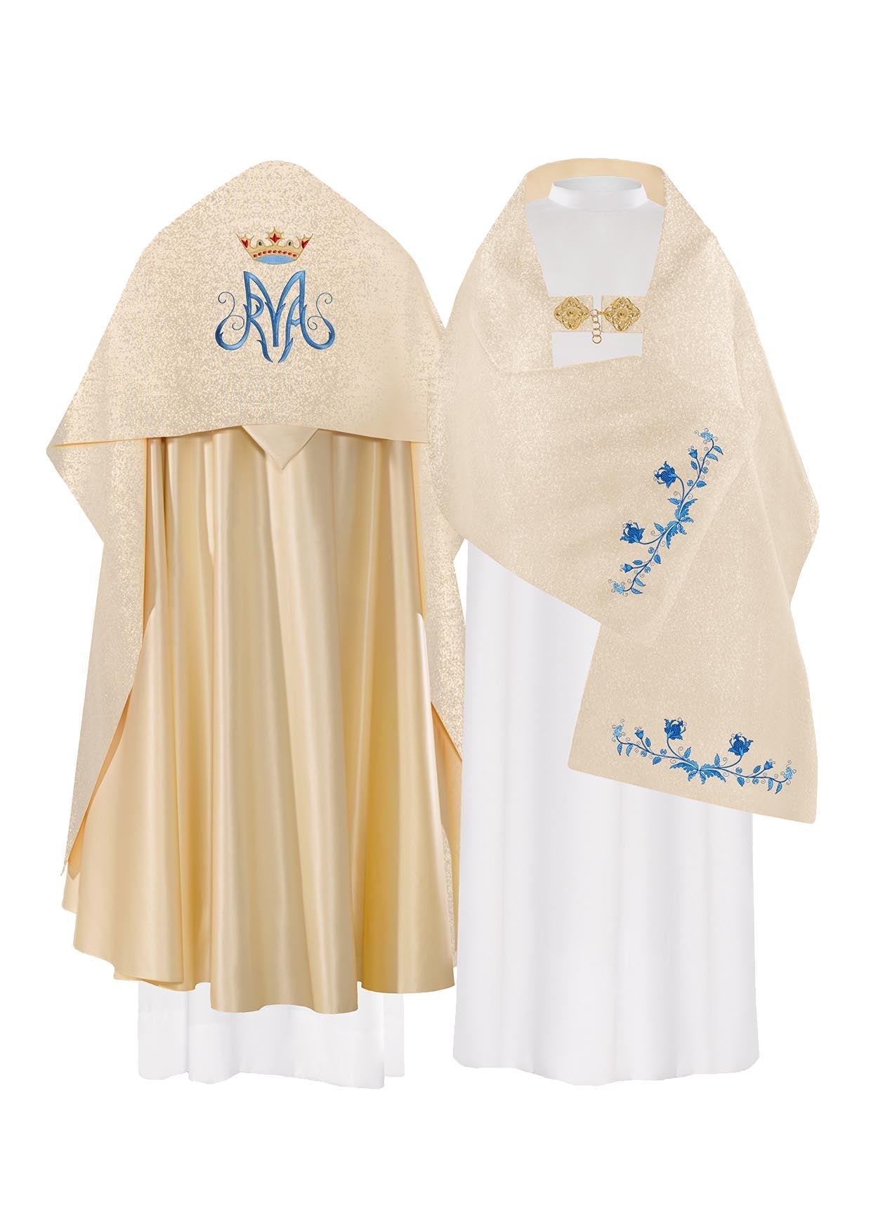 Maryjny Welon Liturgiczny Złoty z Haftem - Elegancki - SZATYLITURGICZNE.PL