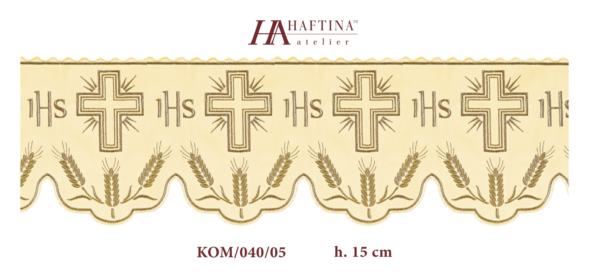 Metraż z monogramem IHS w kolorze ecru z motywem krzyża - SZATYLITURGICZNE.PL