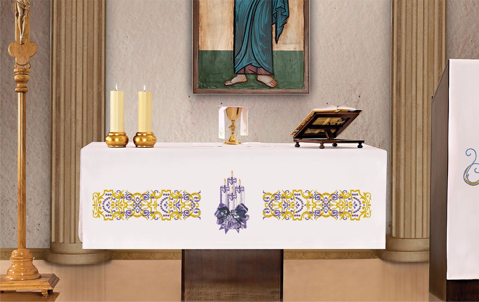 Obrus ołtarzowy z haftem wieńca adwentowego - SZATYLITURGICZNE.PL