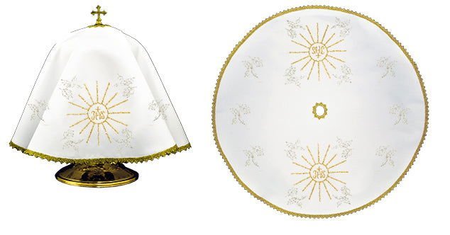 Okrągły Welon na Puszkę IHS Złota Koronka - Liturgia - SZATYLITURGICZNE.PL
