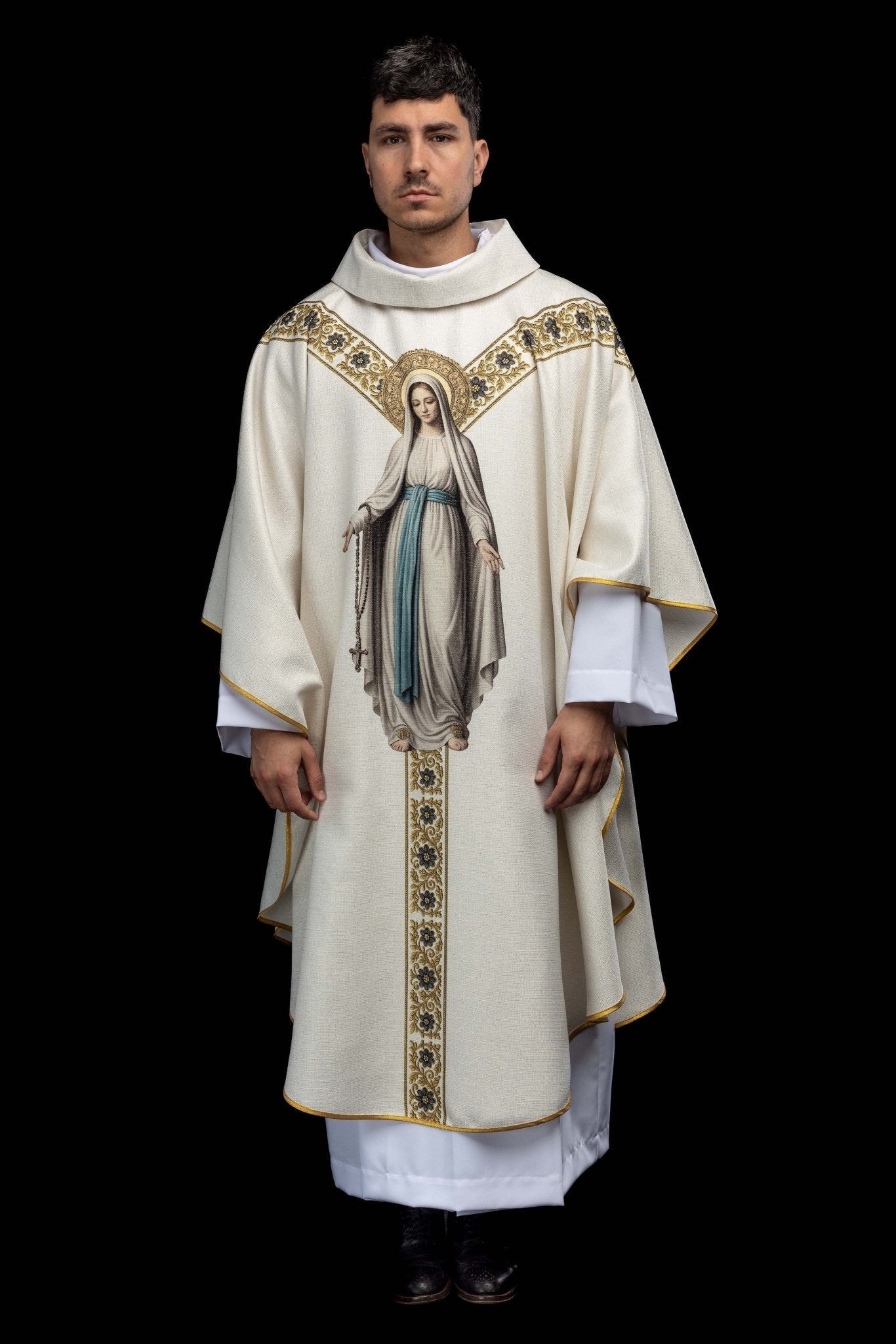 Ornat drukowany z wizerunkiem Matki Bożej z Lourdes - SZATYLITURGICZNE.PL