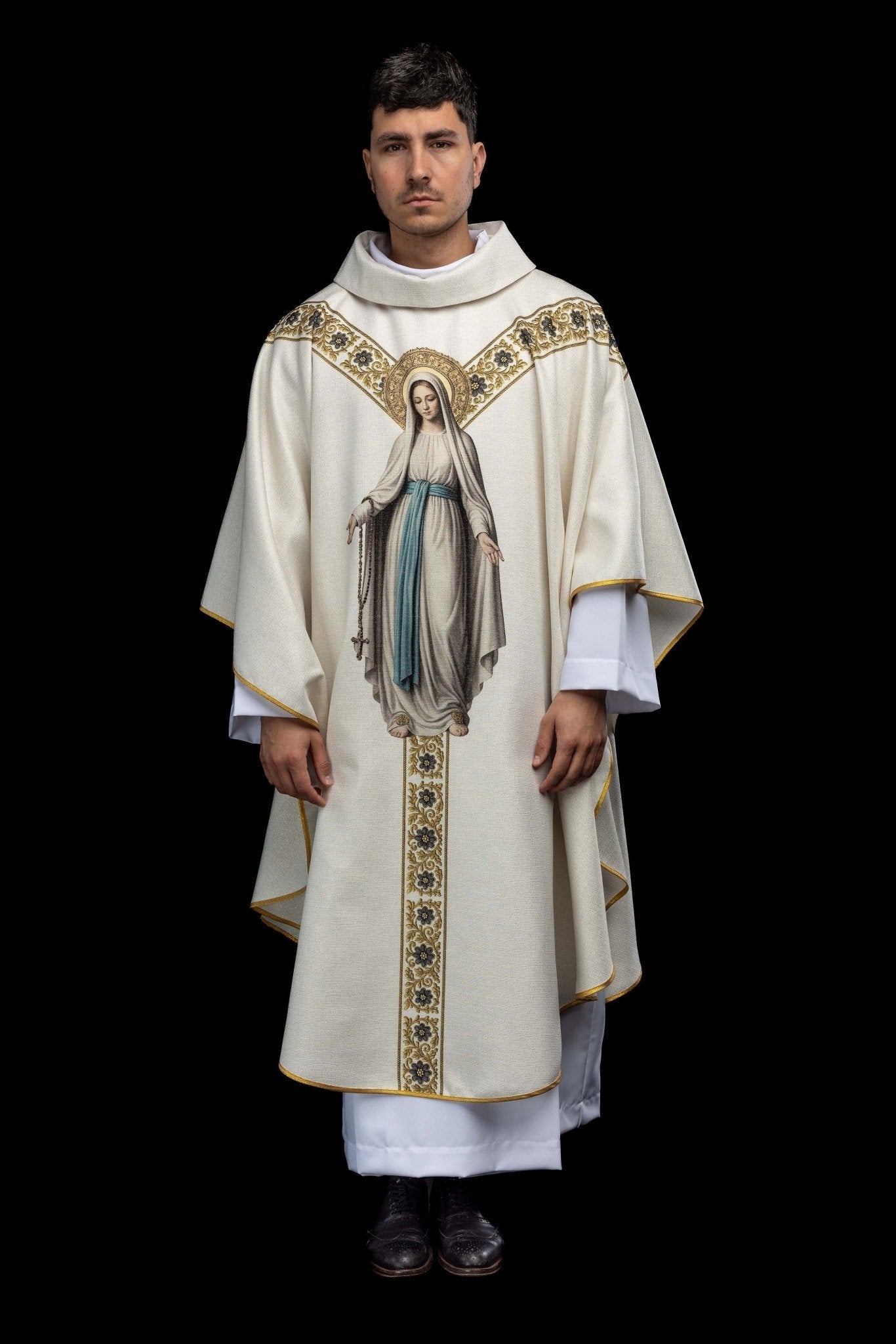 Ornat drukowany z wizerunkiem Matki Bożej z Lourdes - SZATYLITURGICZNE.PL