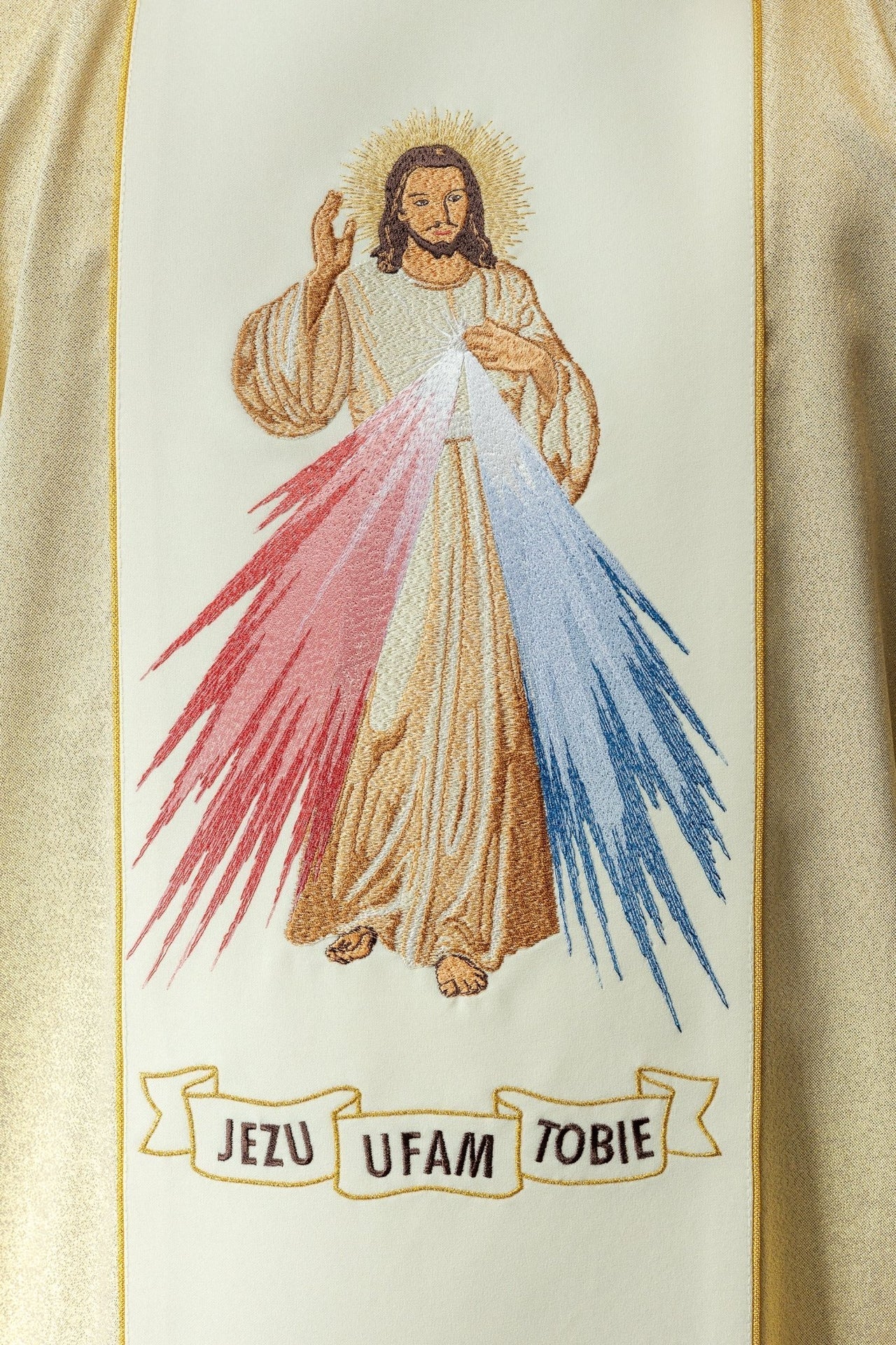Ornat Haftowany Jezus Miłosierny i IHS w kolorze złotym - SZATYLITURGICZNE.PL