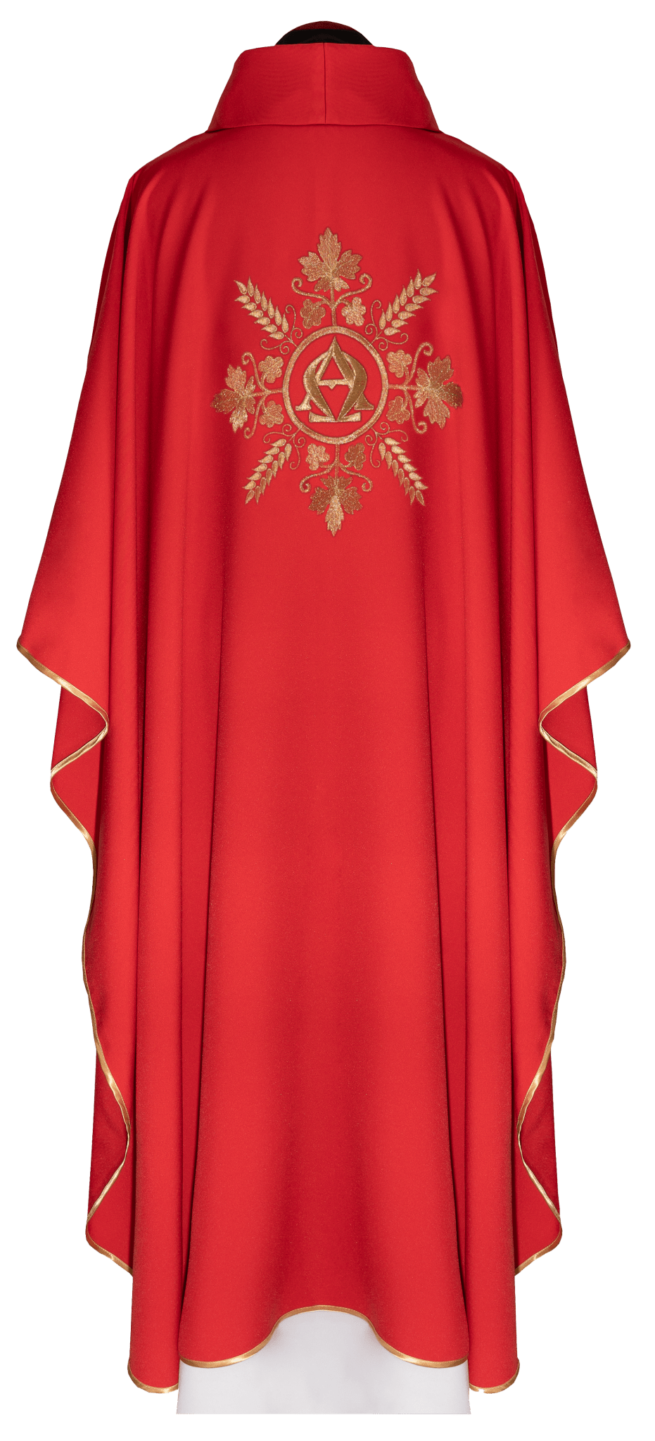 Ornat Liturgiczny Czerwony Alfa i Omega z Kłosami - Elegancki Haft - SZATYLITURGICZNE.PL