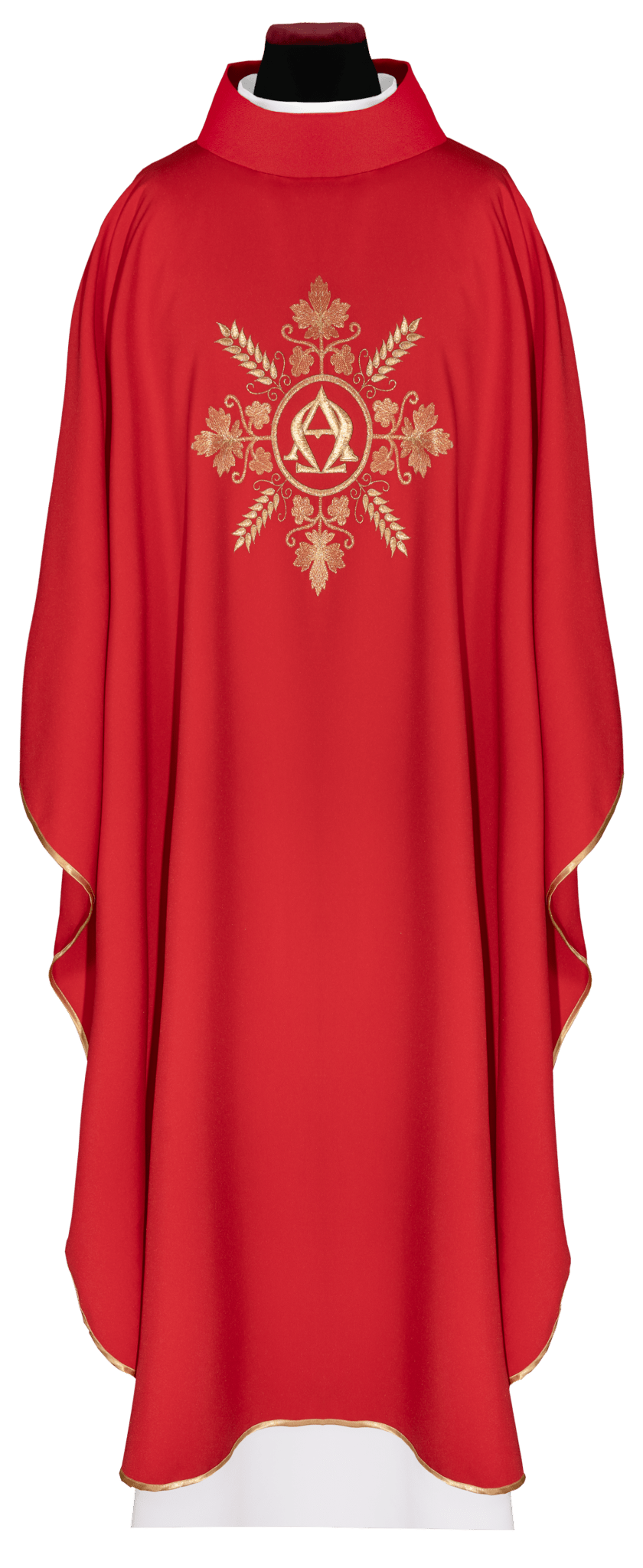 Ornat Liturgiczny Czerwony Alfa i Omega z Kłosami - Elegancki Haft - SZATYLITURGICZNE.PL