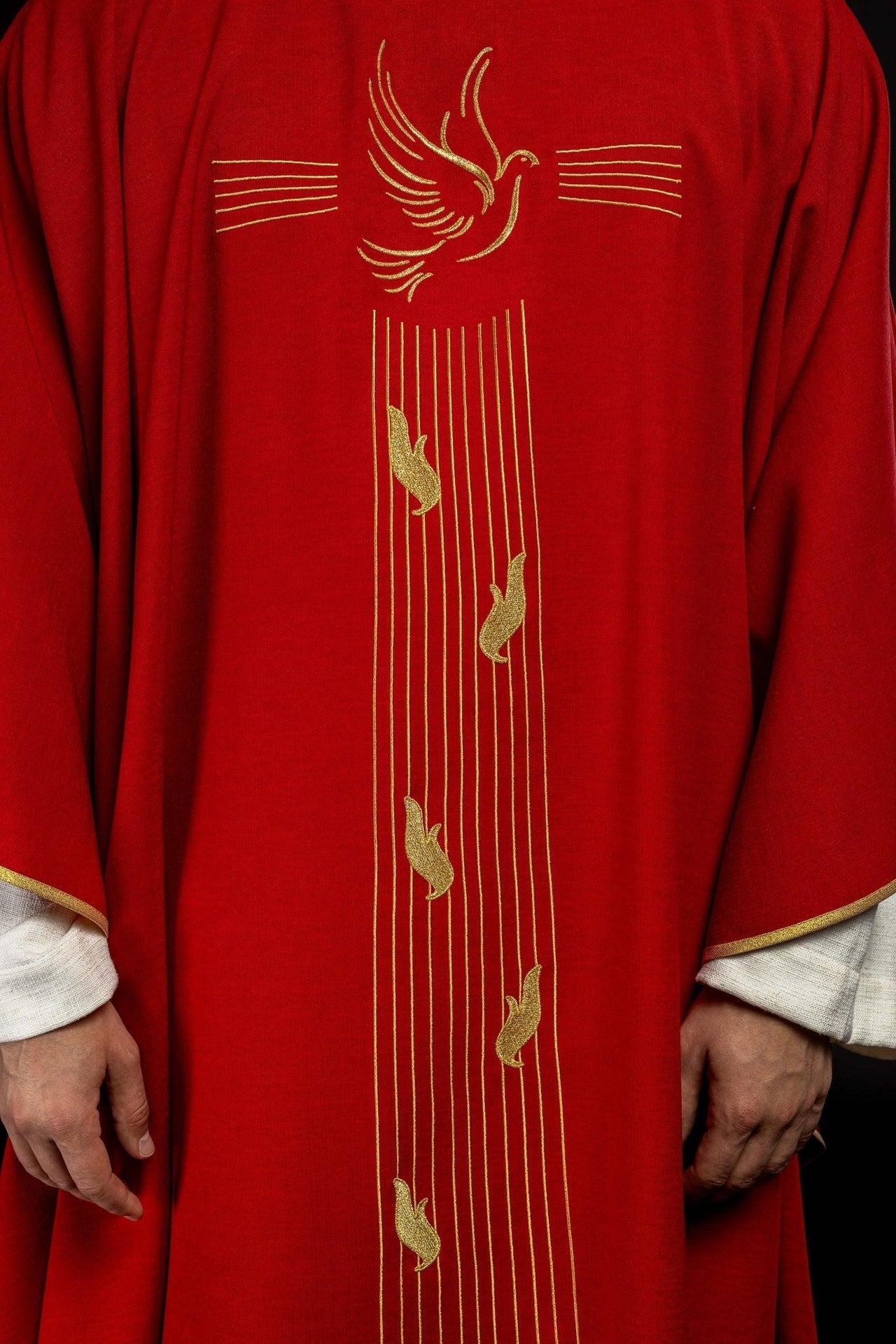 Ornat Liturgiczny Czerwony Duch Święty - Złota Lamówka, Stuła - SZATYLITURGICZNE.PL