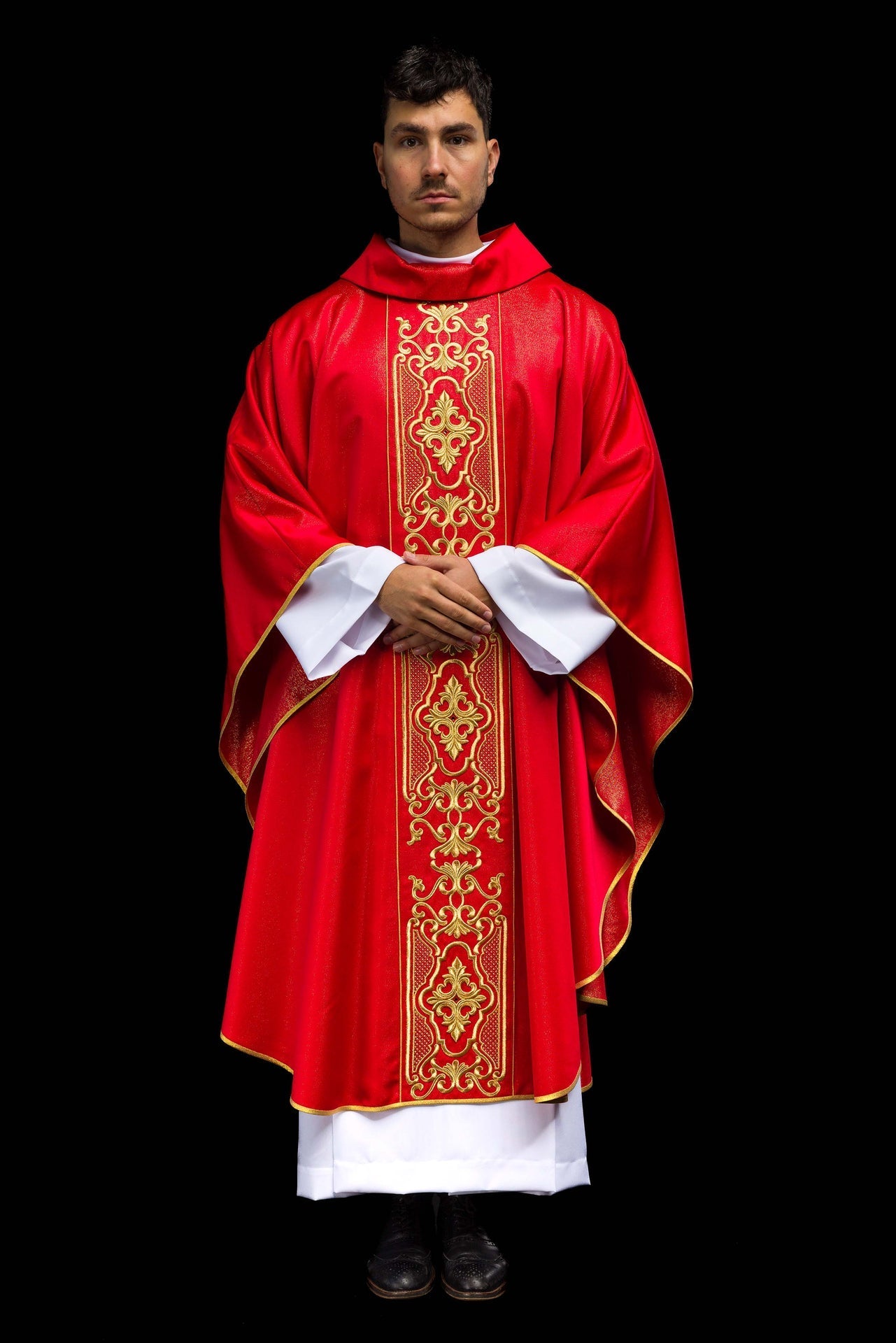 Ornat Liturgiczny Czerwony Haftowany Złotem - Motyw Eucharystyczny - SZATYLITURGICZNE.PL