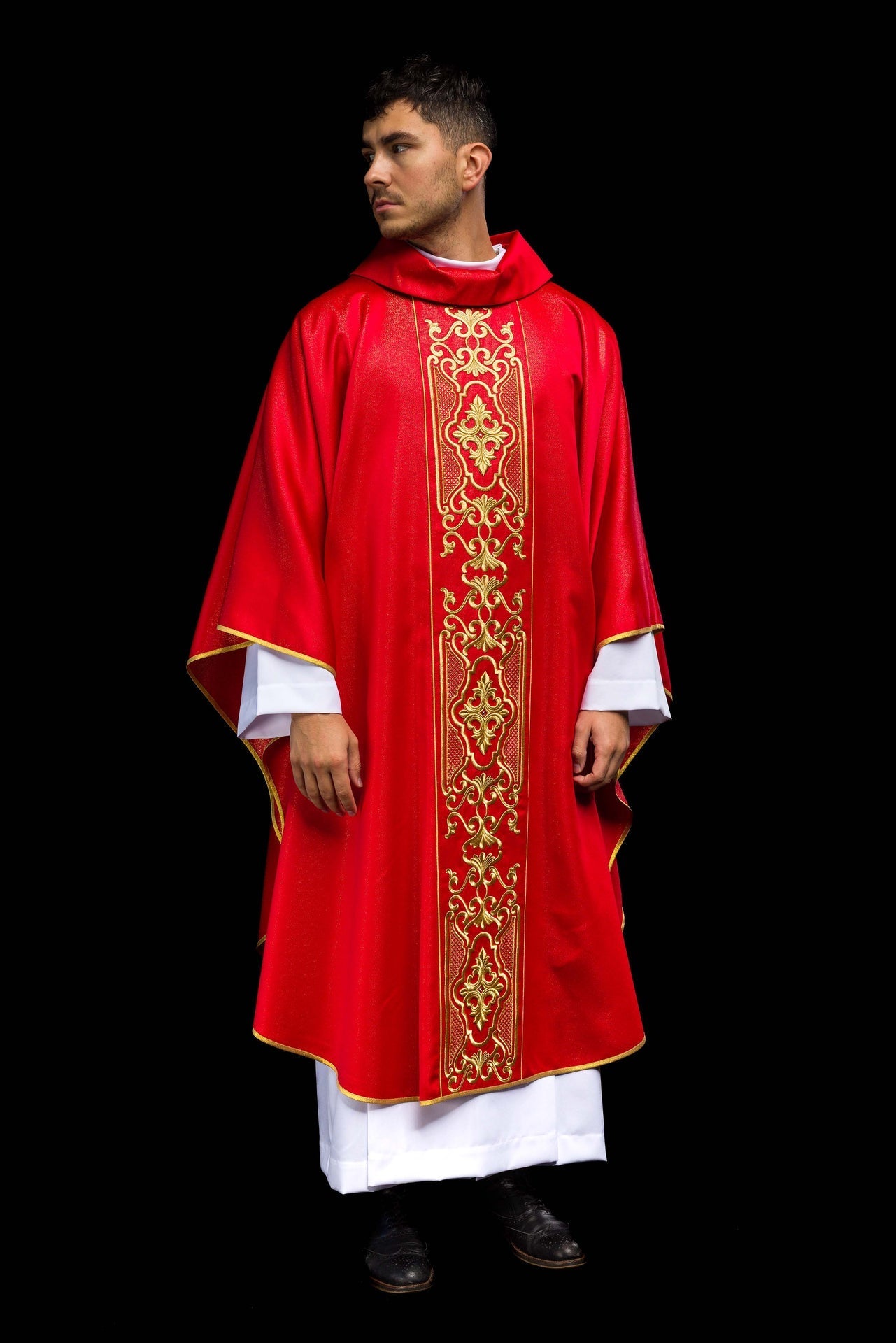 Ornat Liturgiczny Czerwony Haftowany Złotem - Motyw Eucharystyczny - SZATYLITURGICZNE.PL