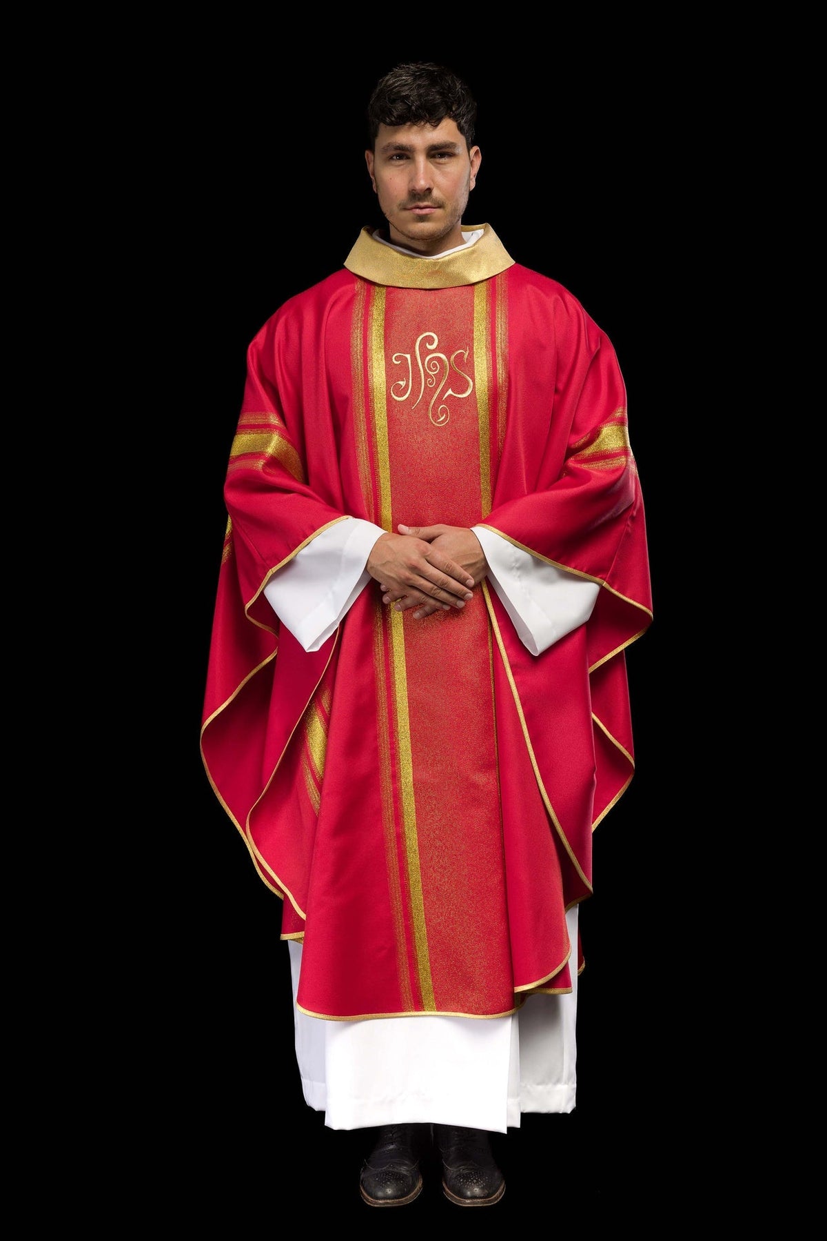 Ornat Liturgiczny Czerwony IHS Złocony - Polski Producent - SZATYLITURGICZNE.PL