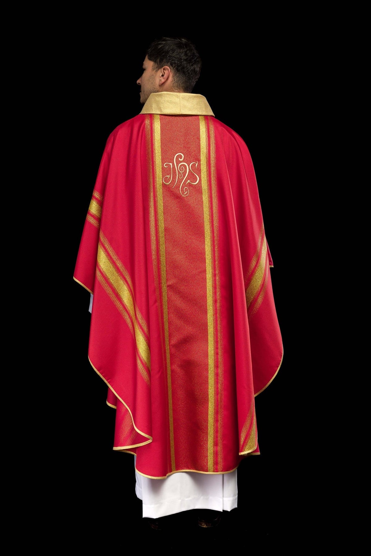 Ornat Liturgiczny Czerwony IHS Złocony - Polski Producent - SZATYLITURGICZNE.PL