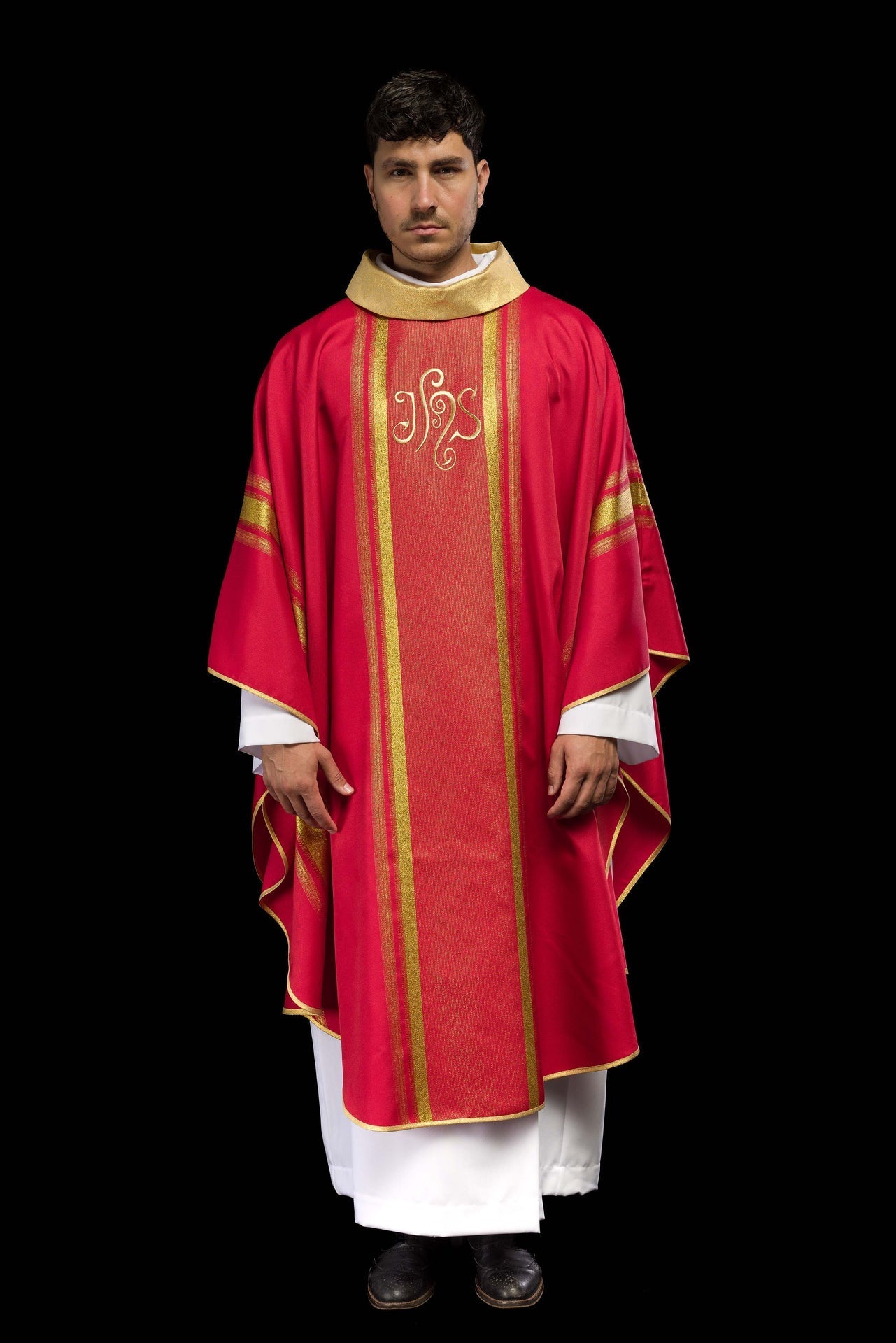 Ornat Liturgiczny Czerwony IHS Złocony - Polski Producent - SZATYLITURGICZNE.PL