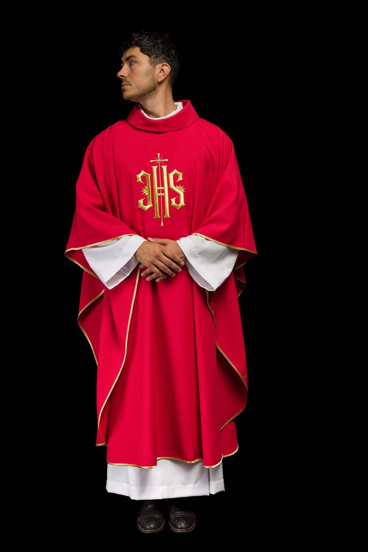 Ornat Liturgiczny Czerwony IHS Złoty Haft - Elanowełna Polska Produkcja - SZATYLITURGICZNE.PL