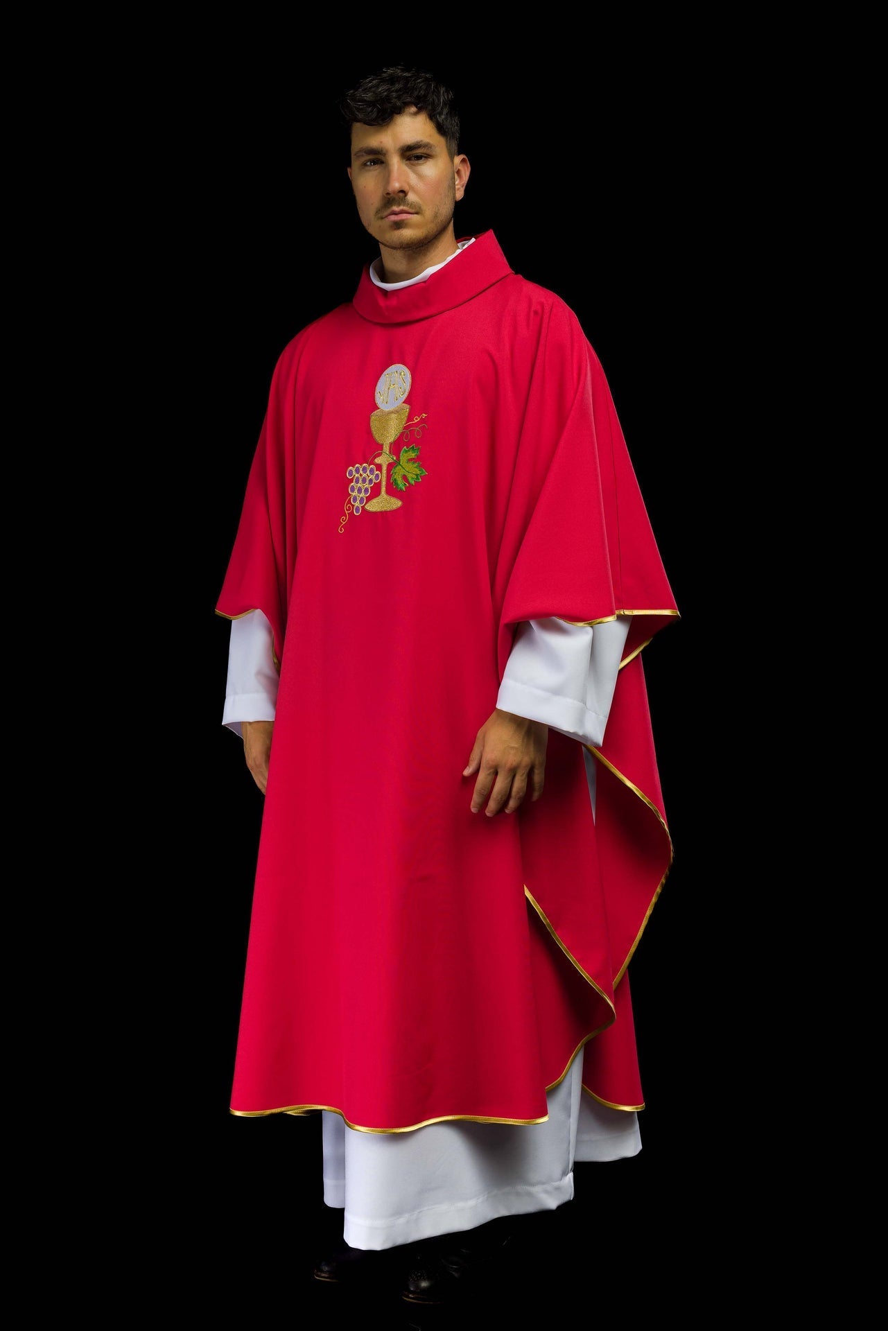 Ornat Liturgiczny Czerwony - Kielich, Krzyż i Winogrona - SZATYLITURGICZNE.PL