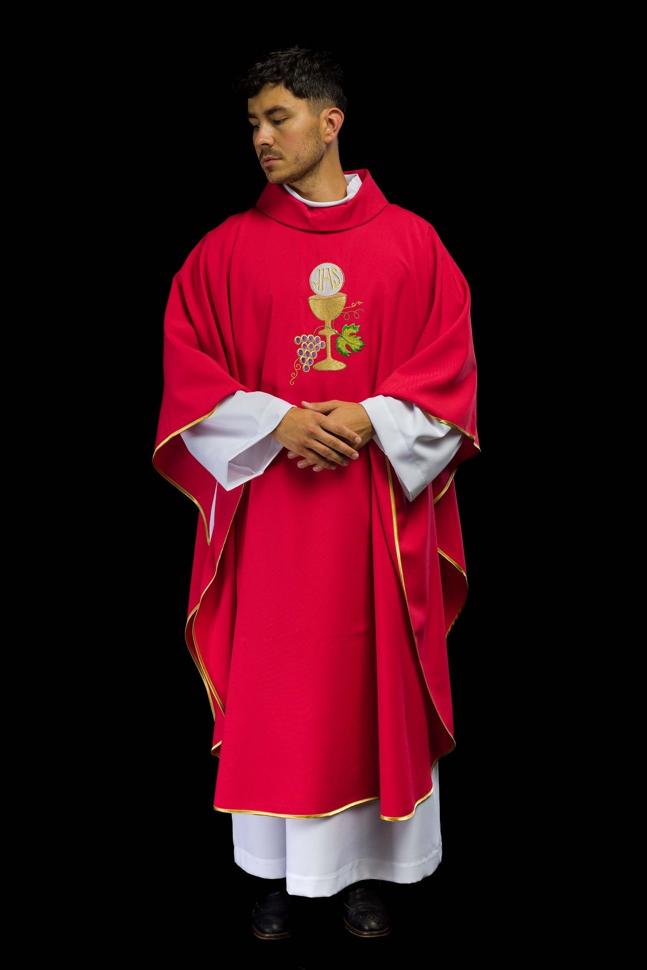 Ornat Liturgiczny Czerwony - Kielich, Krzyż i Winogrona - SZATYLITURGICZNE.PL