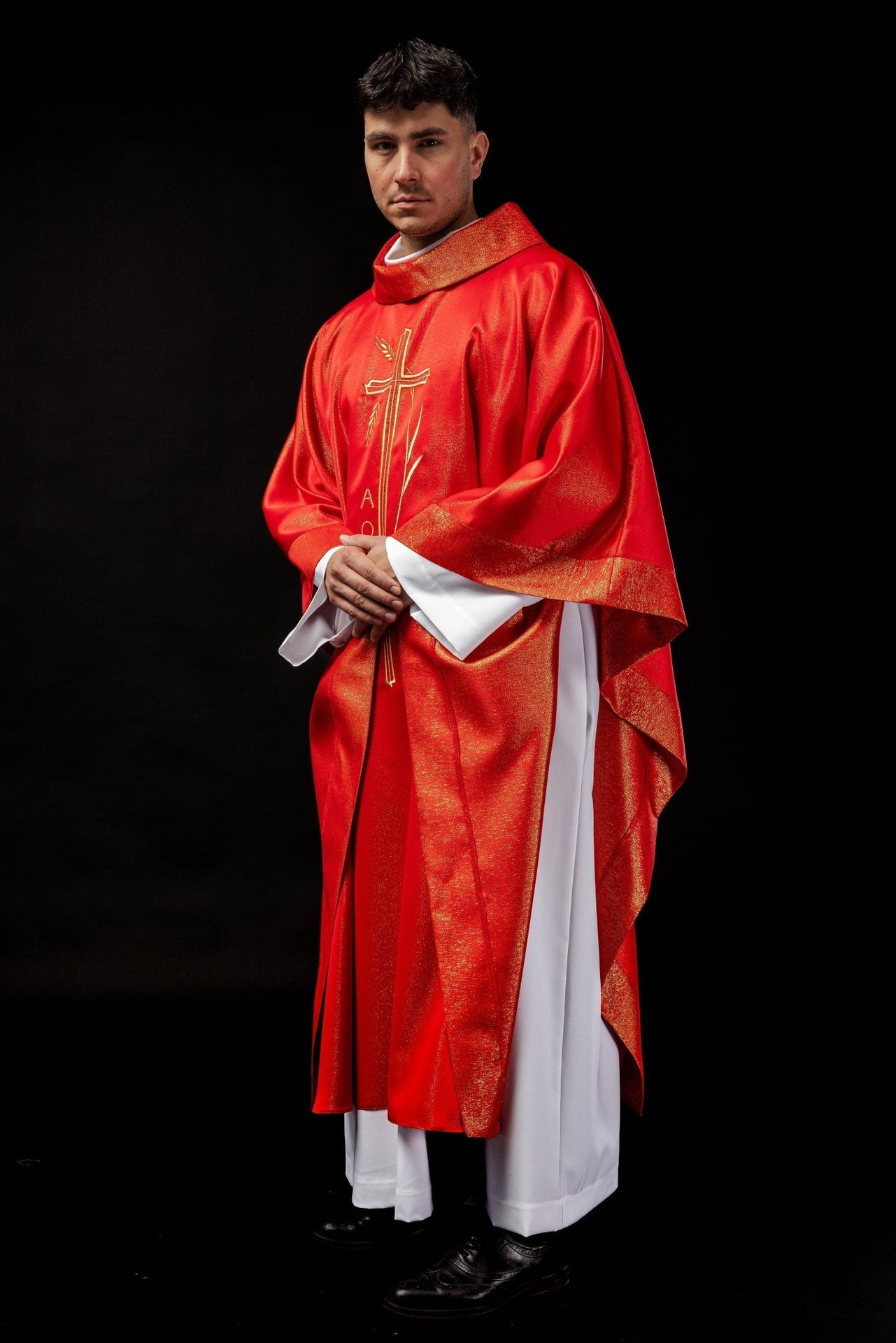 Ornat Liturgiczny Czerwony Krzyż i Kłos - Polski Produkt - SZATYLITURGICZNE.PL