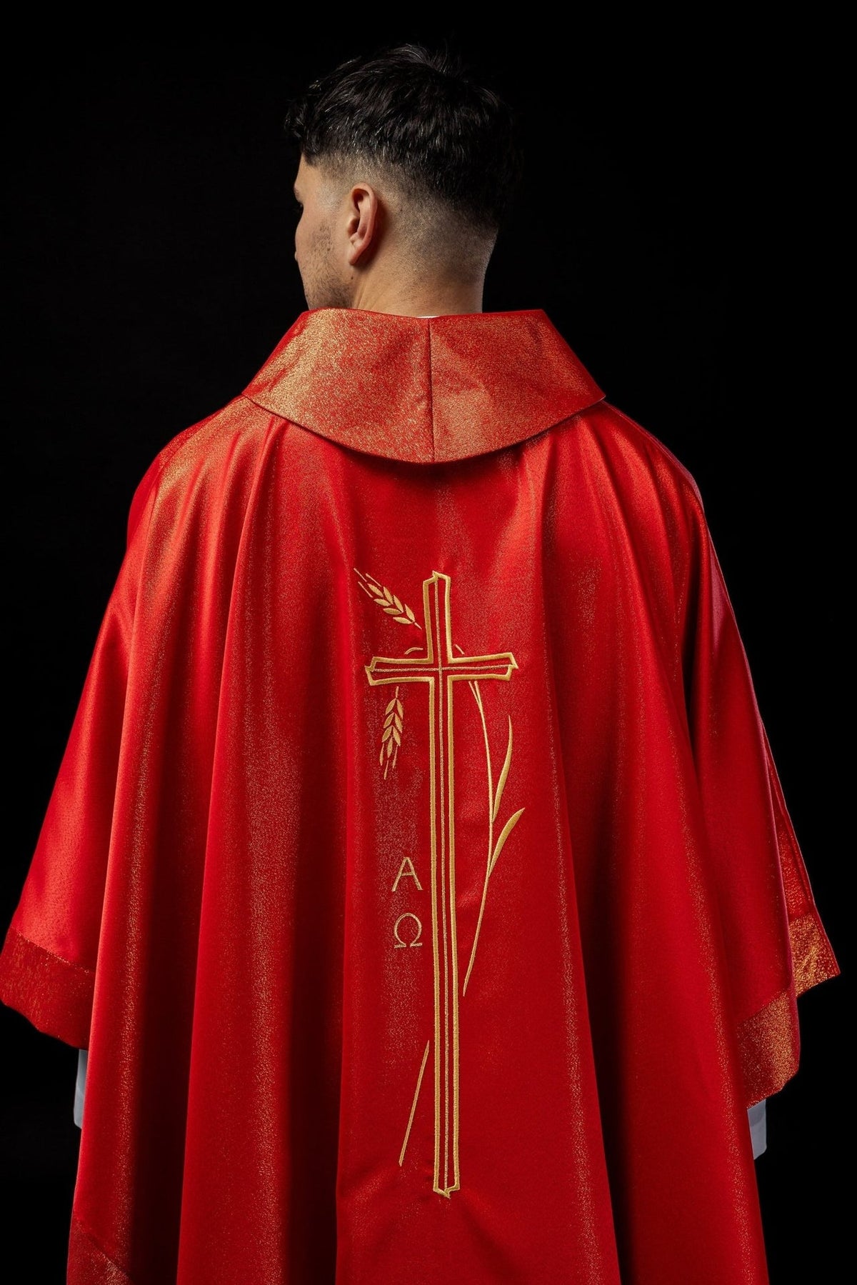 Ornat Liturgiczny Czerwony Krzyż i Kłos - Polski Produkt - SZATYLITURGICZNE.PL