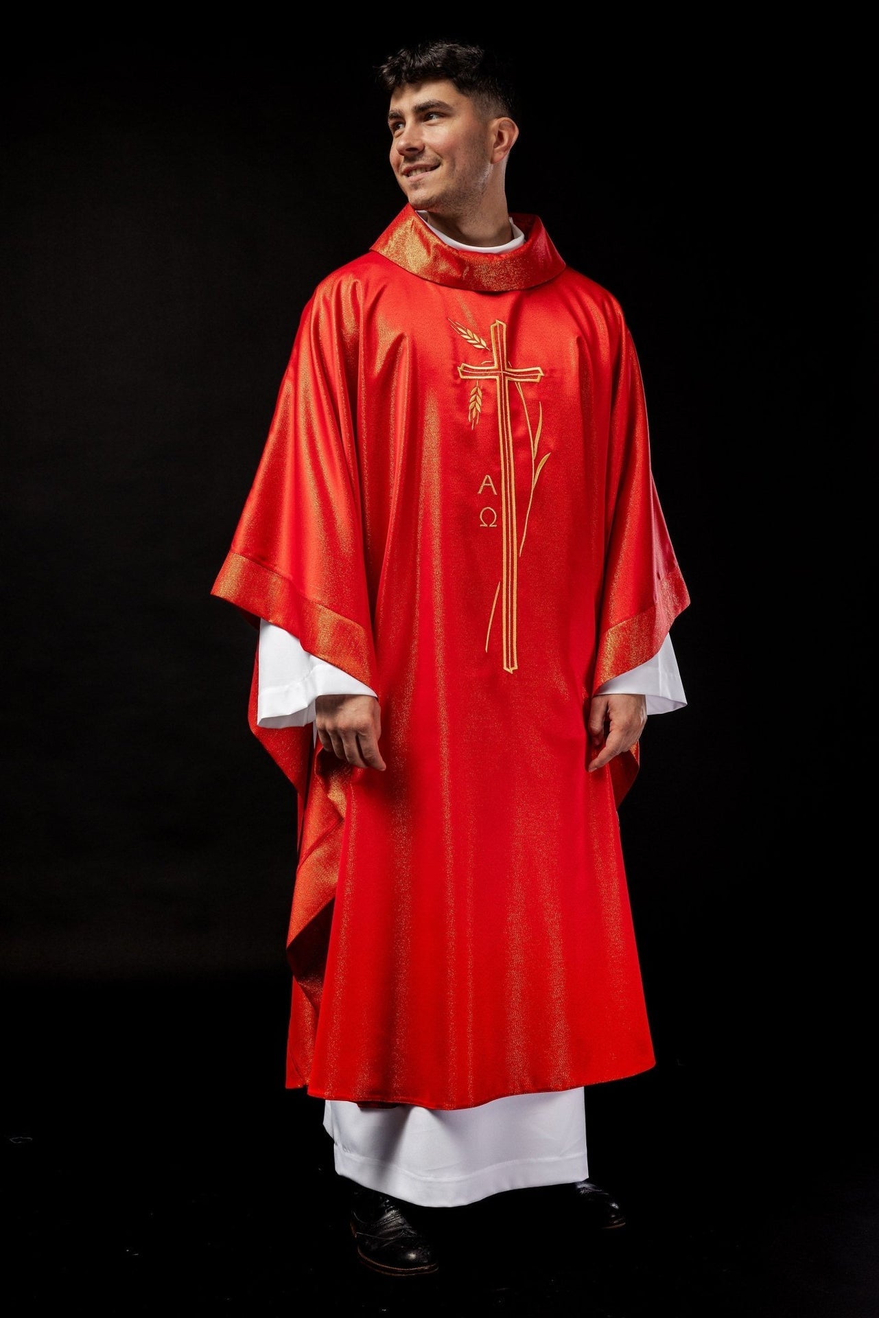 Ornat Liturgiczny Czerwony Krzyż i Kłos - Polski Produkt - SZATYLITURGICZNE.PL
