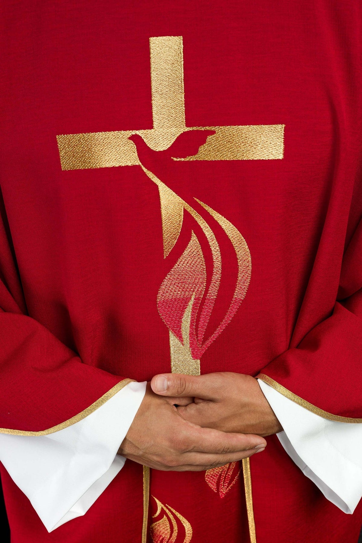 Ornat Liturgiczny Czerwony z Haftem Ducha Świętego - Elanowełna - SZATYLITURGICZNE.PL