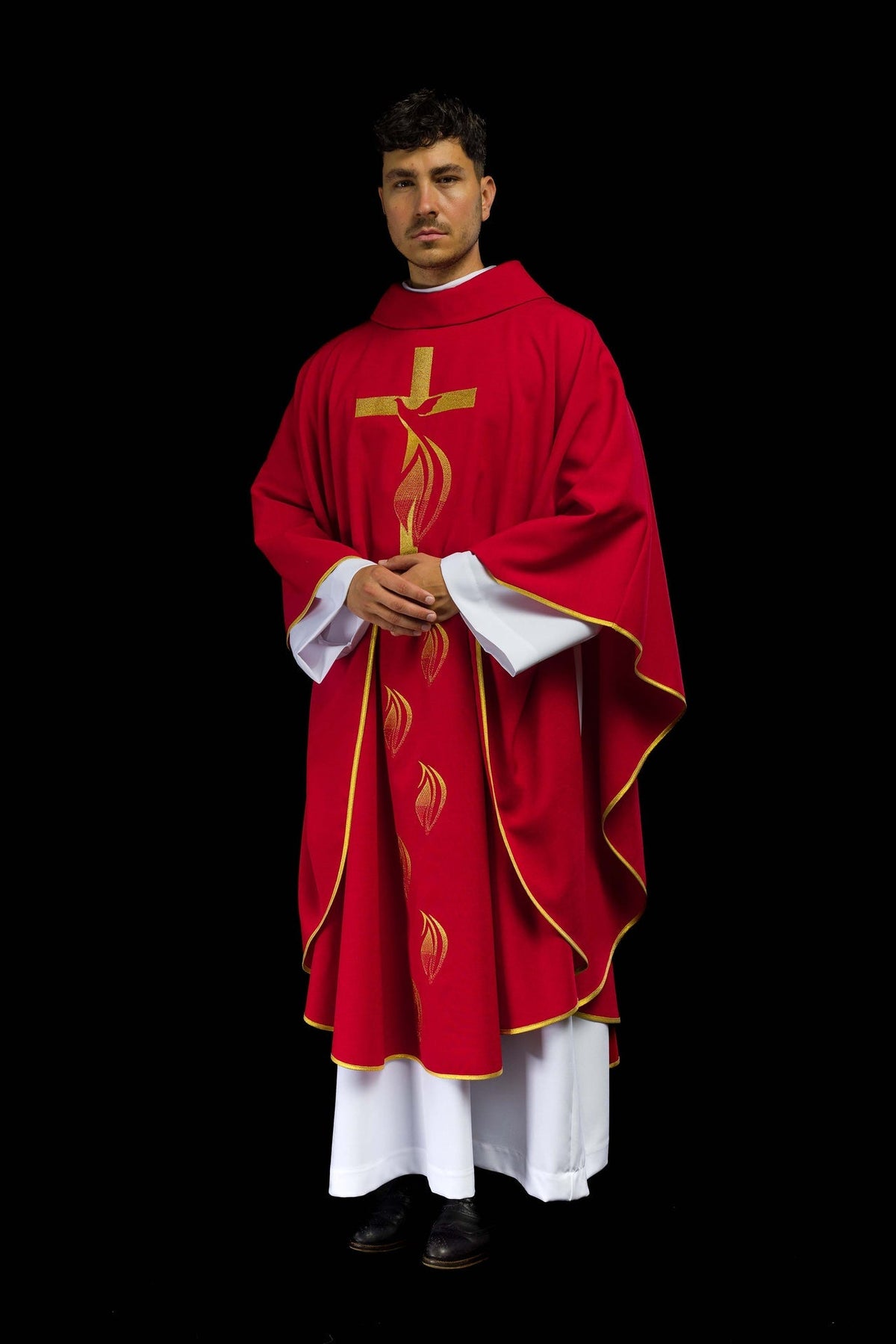 Ornat Liturgiczny Czerwony z Haftem Ducha Świętego - Elanowełna - SZATYLITURGICZNE.PL