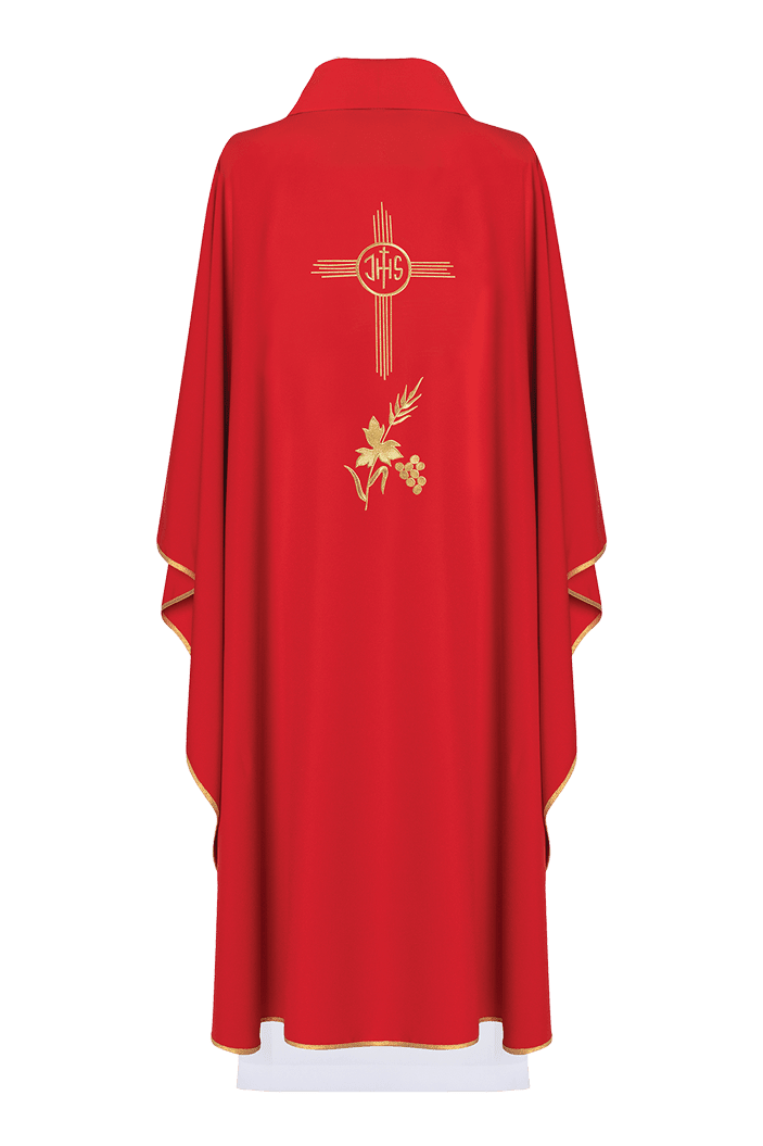 Ornat Liturgiczny Czerwony z Haftem IHS Złotą Nicią - SZATYLITURGICZNE.PL