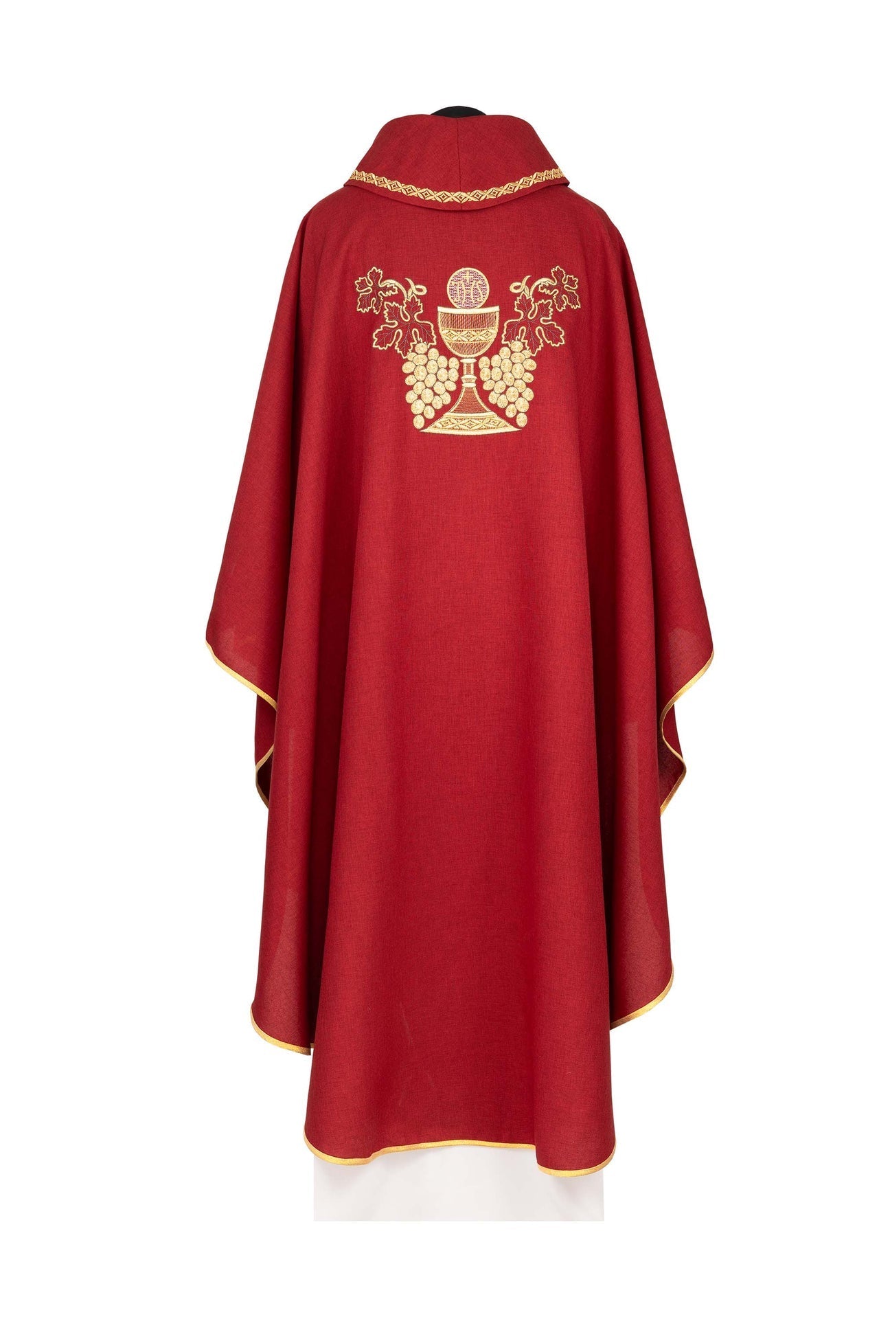 Ornat Liturgiczny Czerwony z Haftem Kielicha i Winogron - SZATYLITURGICZNE.PL