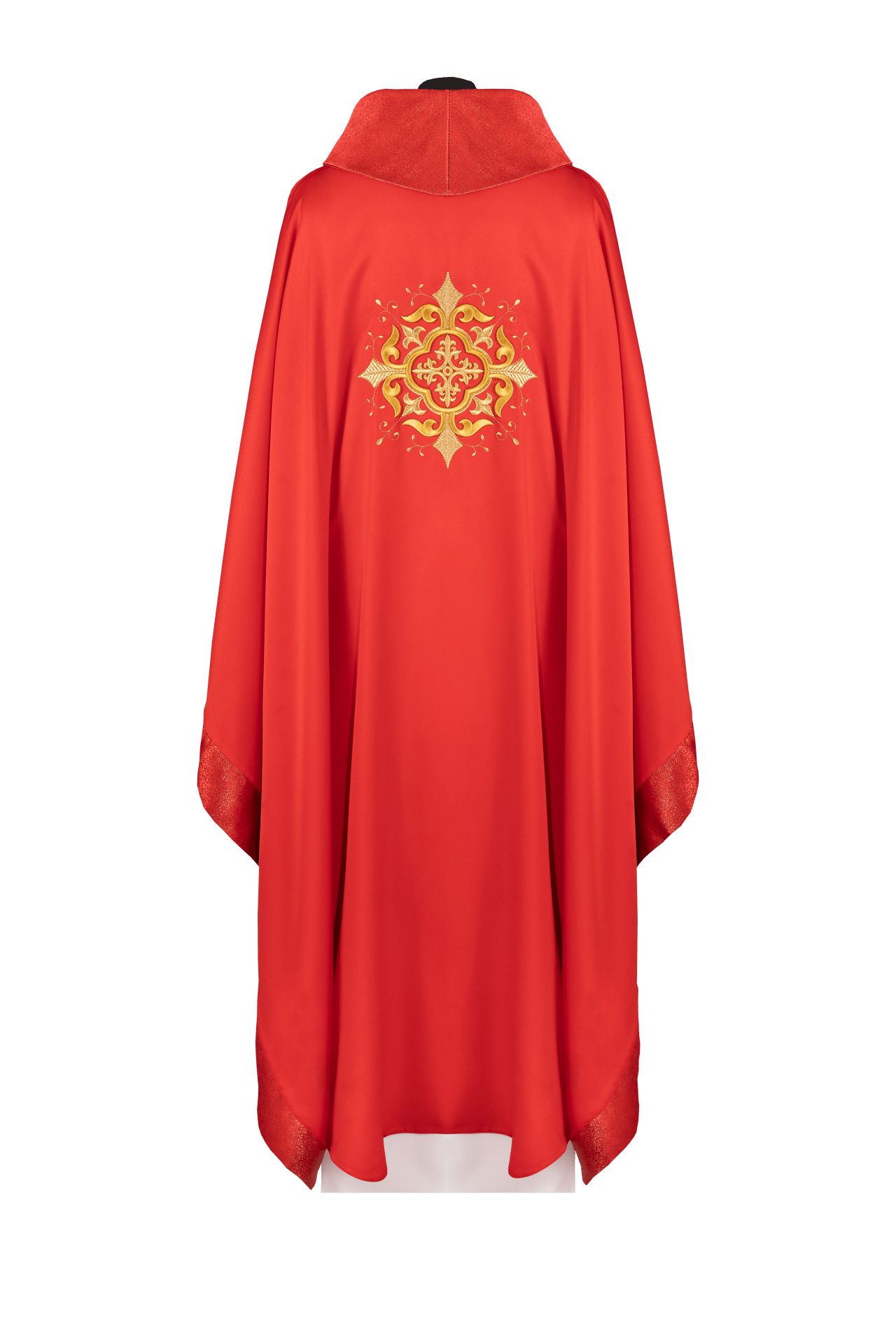 Ornat Liturgiczny Czerwony z Haftem Krzyża i Złotą Lamówką - SZATYLITURGICZNE.PL