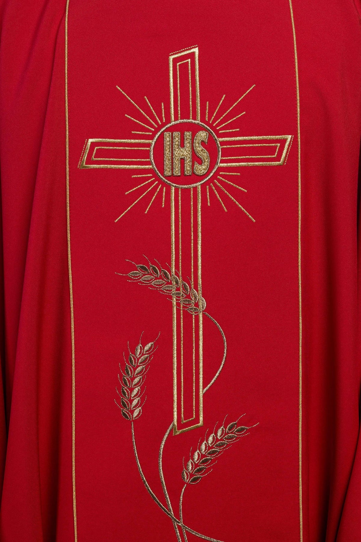 Ornat Liturgiczny Czerwony ze Złotym Krzyżem IHS - Polska Produkcja - SZATYLITURGICZNE.PL