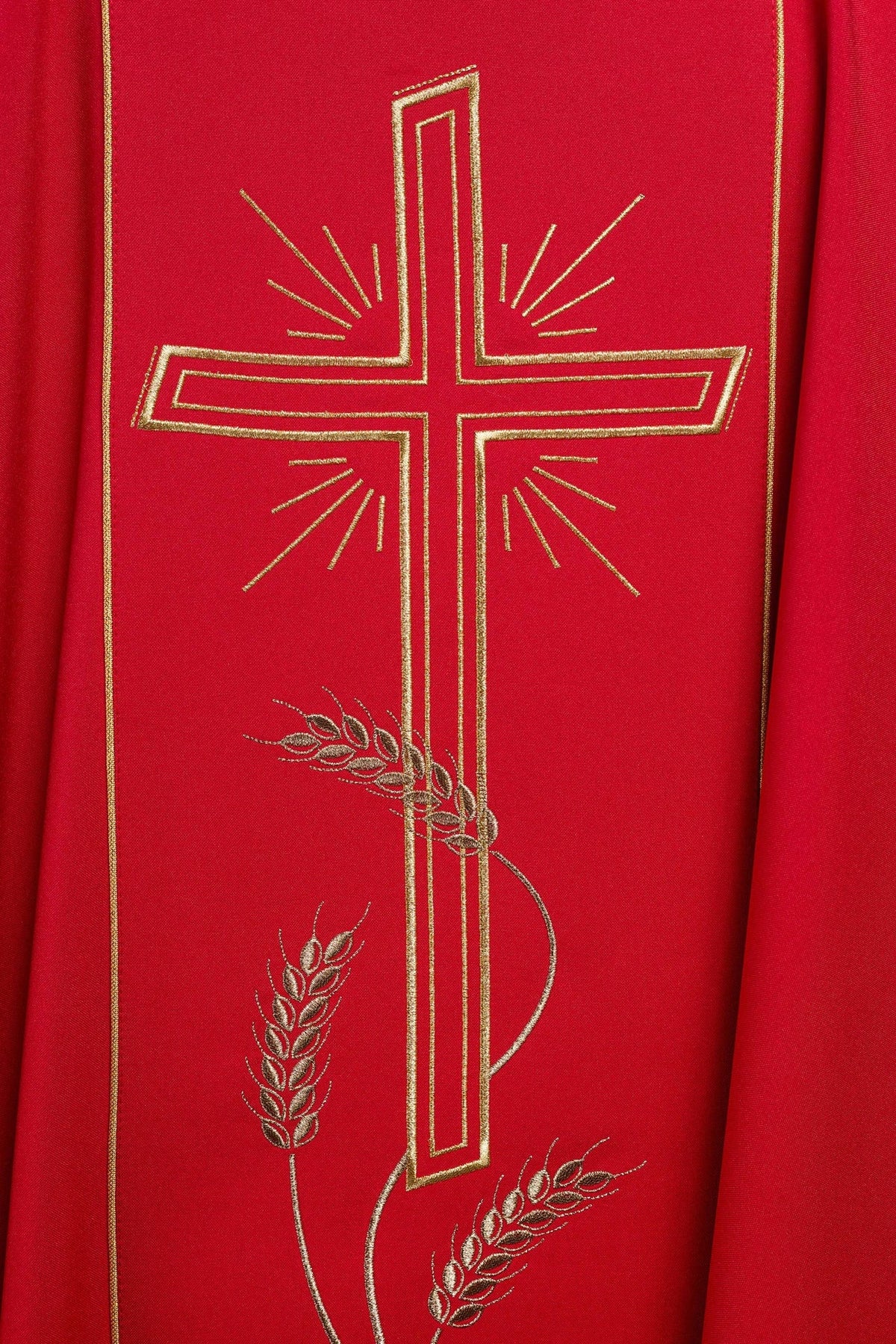 Ornat Liturgiczny Czerwony ze Złotym Krzyżem IHS - Polska Produkcja - SZATYLITURGICZNE.PL