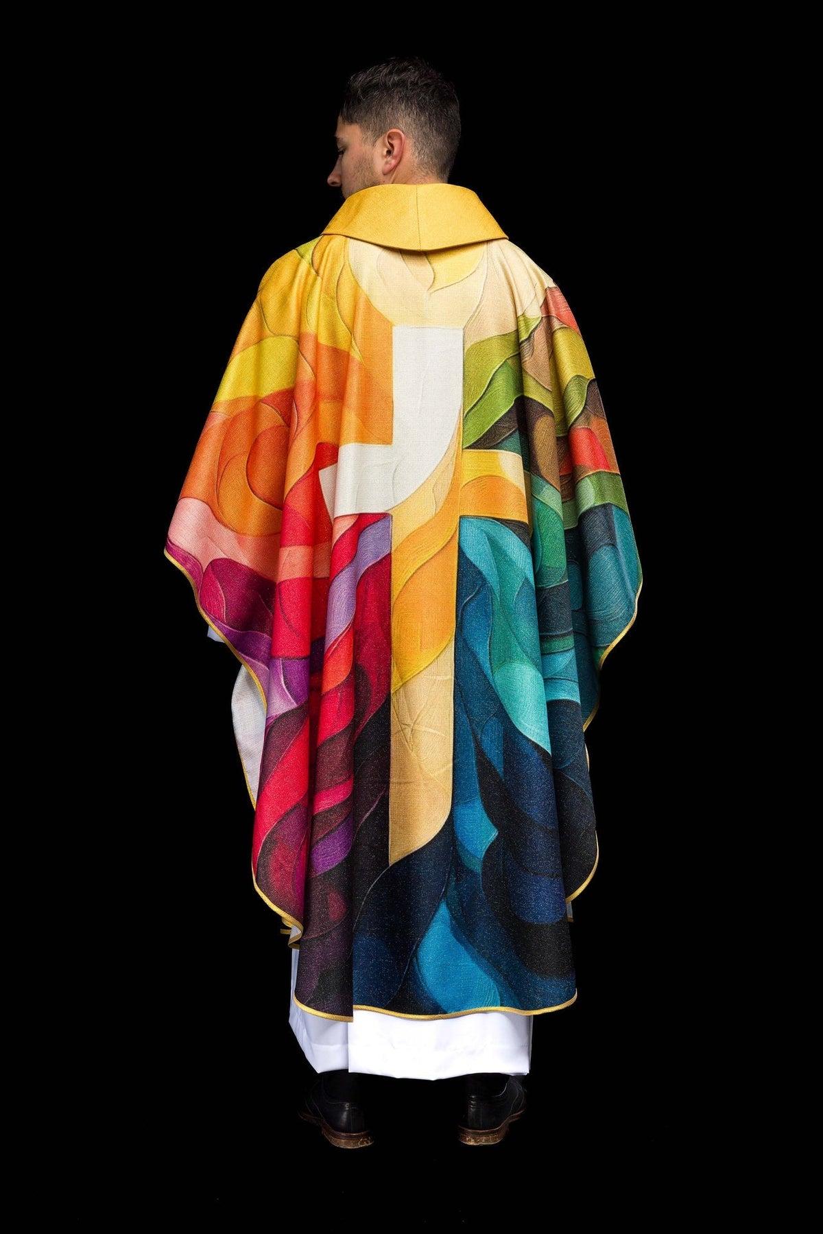 Ornat Liturgiczny Drukowany Wielobarwny - Motyw Krzyża Nowoczesny - SZATYLITURGICZNE.PL