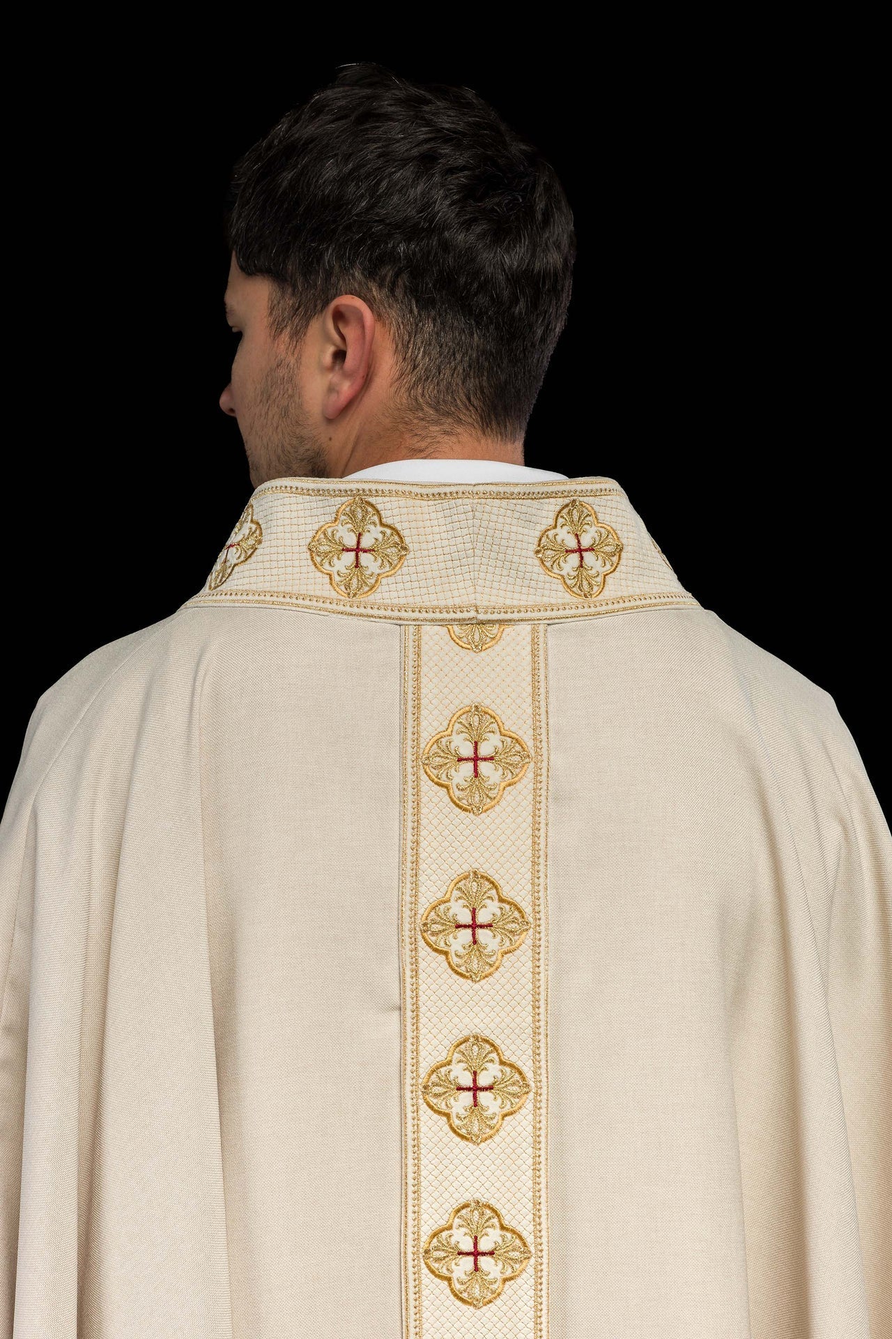 Ornat Liturgiczny Ecru Haft Krzyże - Stuła w Komplecie, Polska Produkcja - SZATYLITURGICZNE.PL