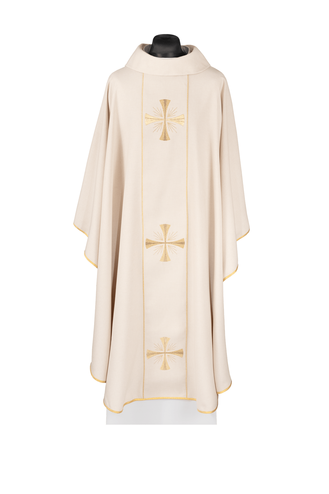 Ornat Liturgiczny Ecru z Haftem Krzyży - Aksamitny Elegancja - SZATYLITURGICZNE.PL
