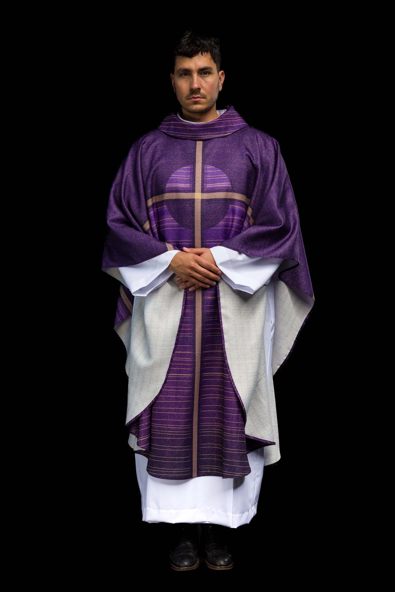 Ornat Liturgiczny Fioletowy Drukowany Krzyż - Adwent, Wielki Post - SZATYLITURGICZNE.PL