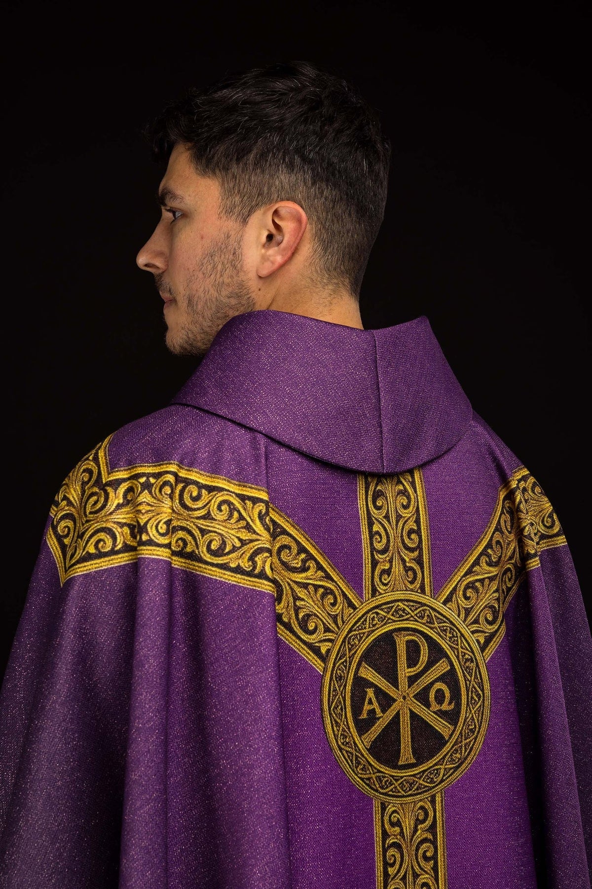 Ornat Liturgiczny Fioletowy Drukowany Pax ze Złotem - Adwent i Post - SZATYLITURGICZNE.PL