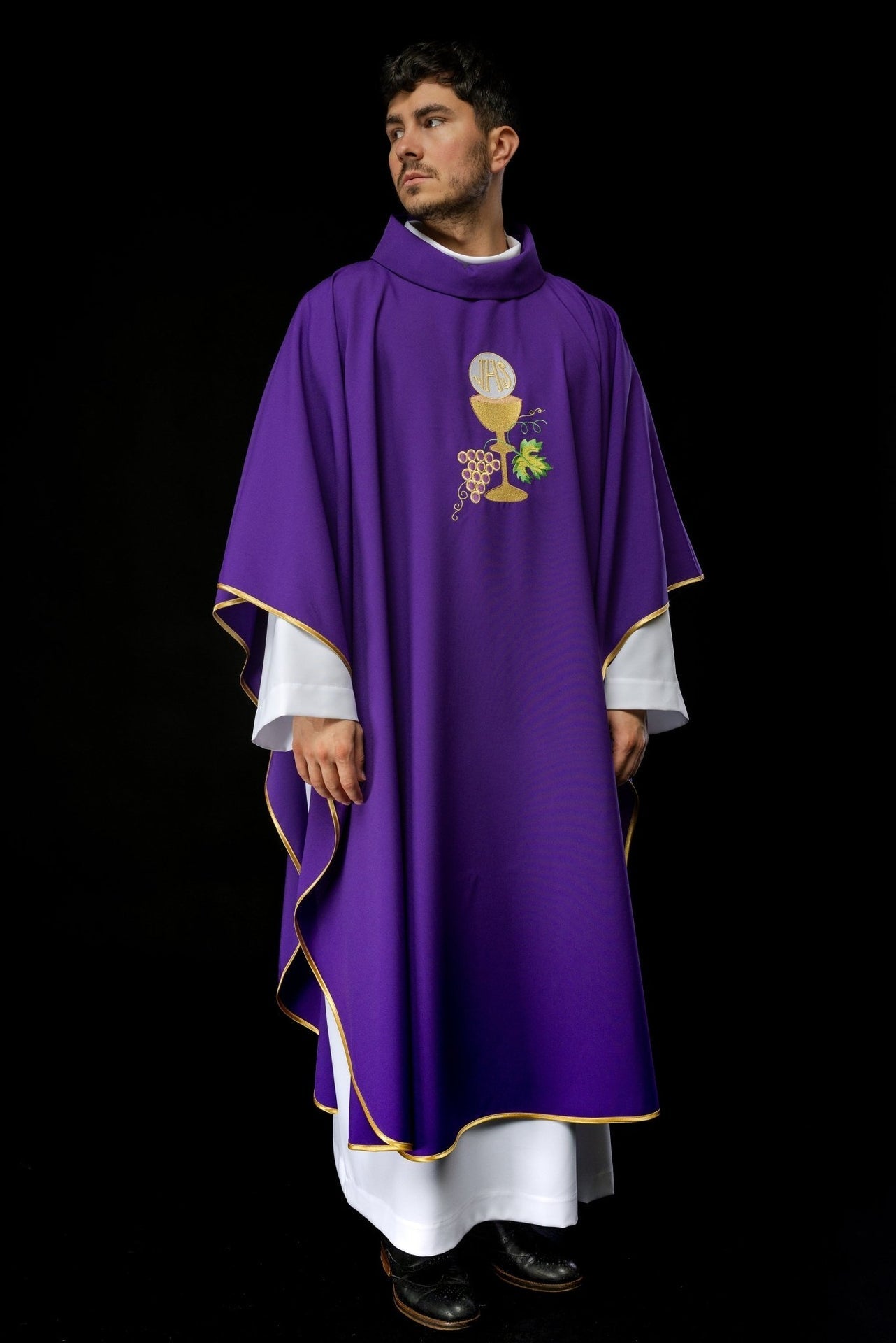 Ornat Liturgiczny Fioletowy Kielich i Winogrono - Haft Komputerowy - SZATYLITURGICZNE.PL