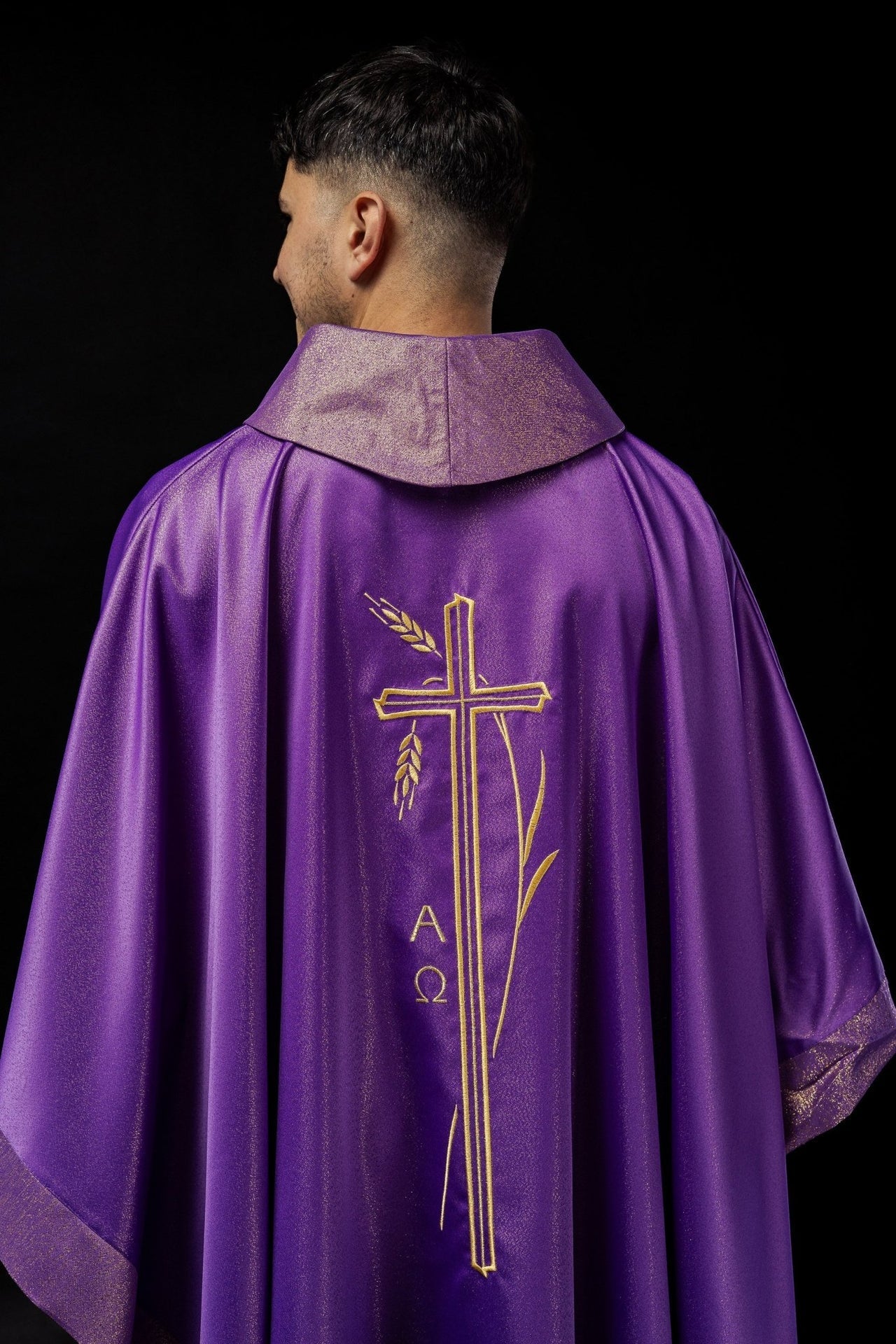 Ornat Liturgiczny Fioletowy z Krzyżem i Kłosem - Polska Produkcja - SZATYLITURGICZNE.PL