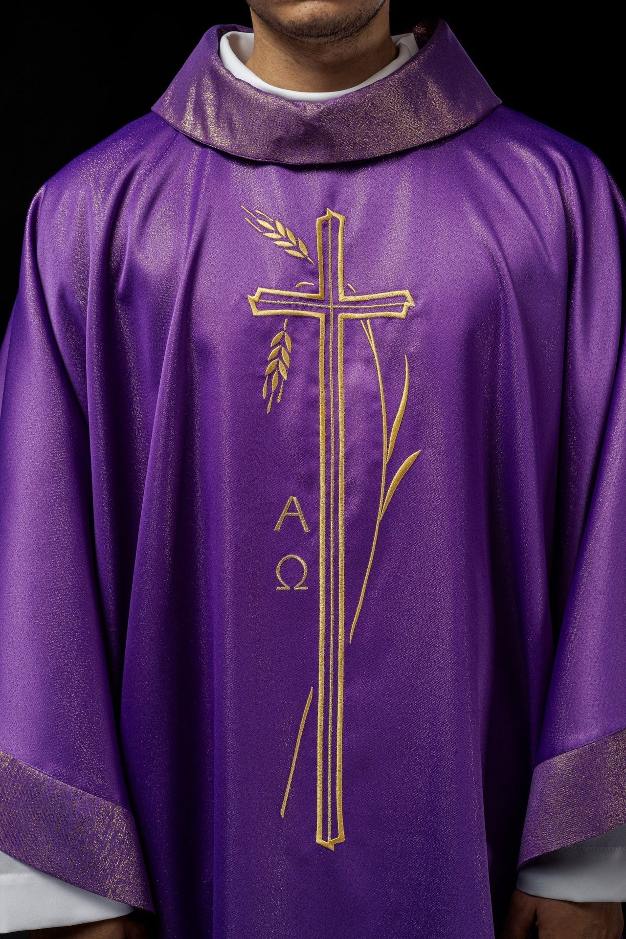 Ornat Liturgiczny Fioletowy z Krzyżem i Kłosem - Polska Produkcja - SZATYLITURGICZNE.PL