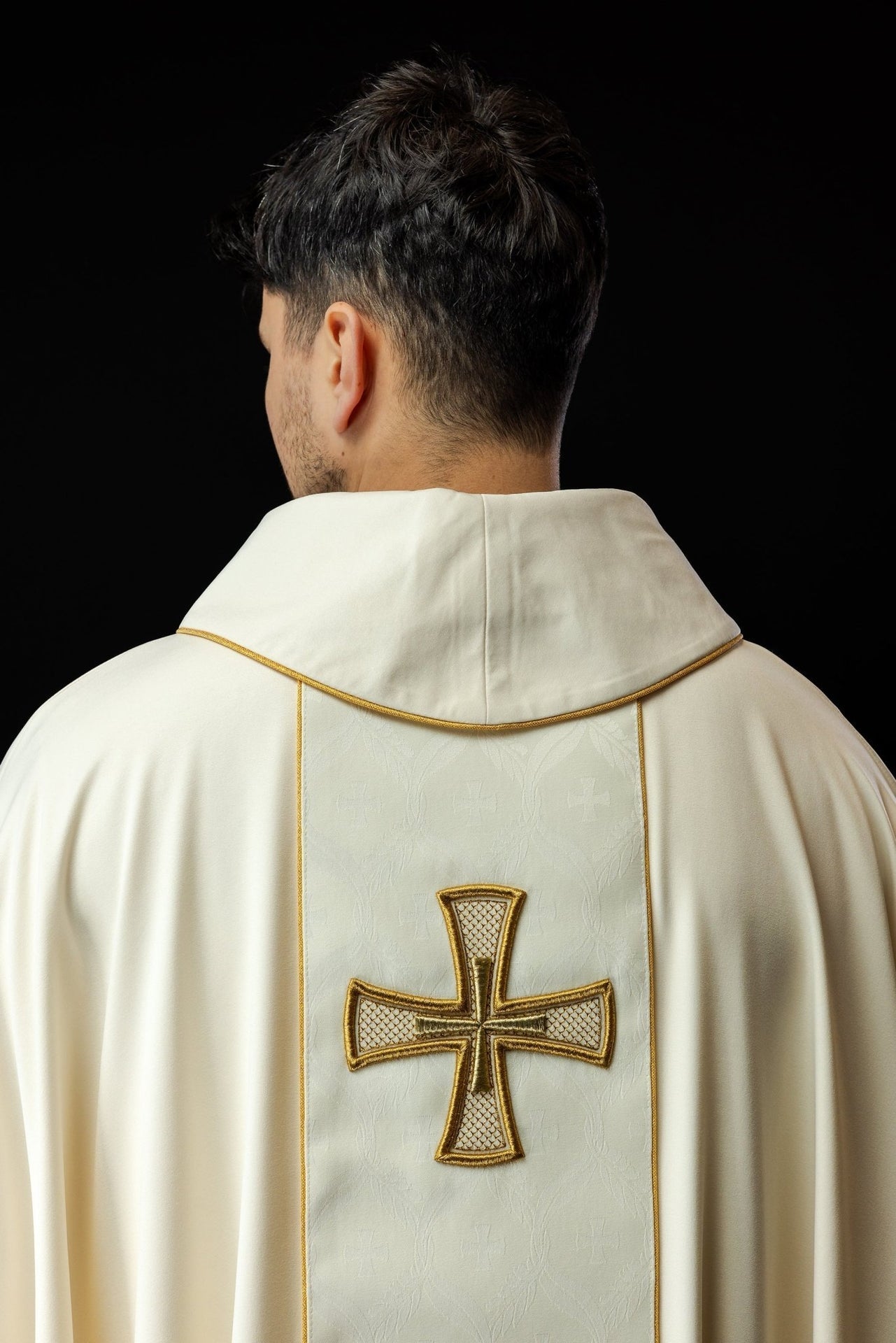 Ornat Liturgiczny Haftowany Krzyż Złota Lamówka - Poliester PE - SZATYLITURGICZNE.PL