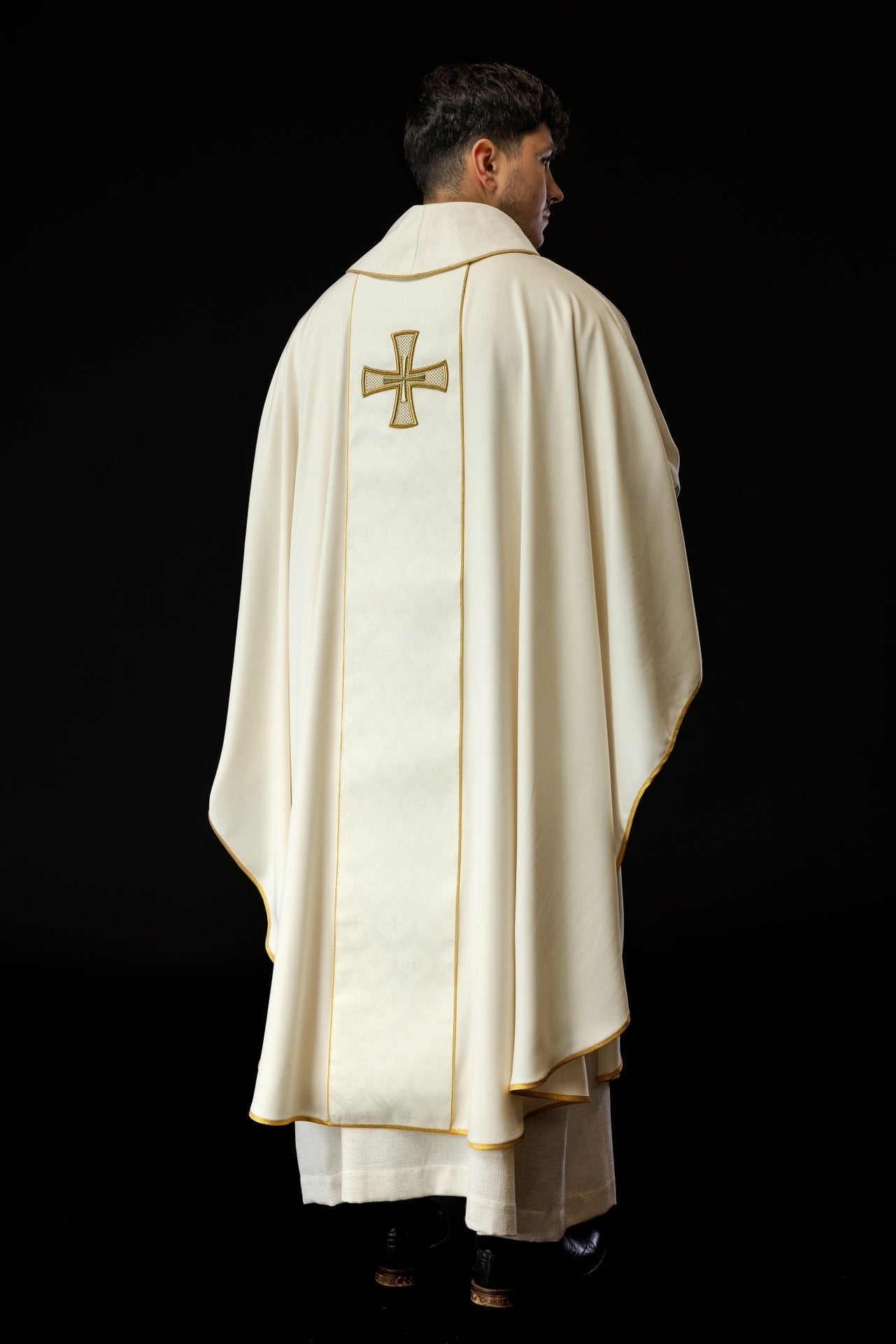 Ornat Liturgiczny Haftowany Krzyż Złota Lamówka - Poliester PE - SZATYLITURGICZNE.PL