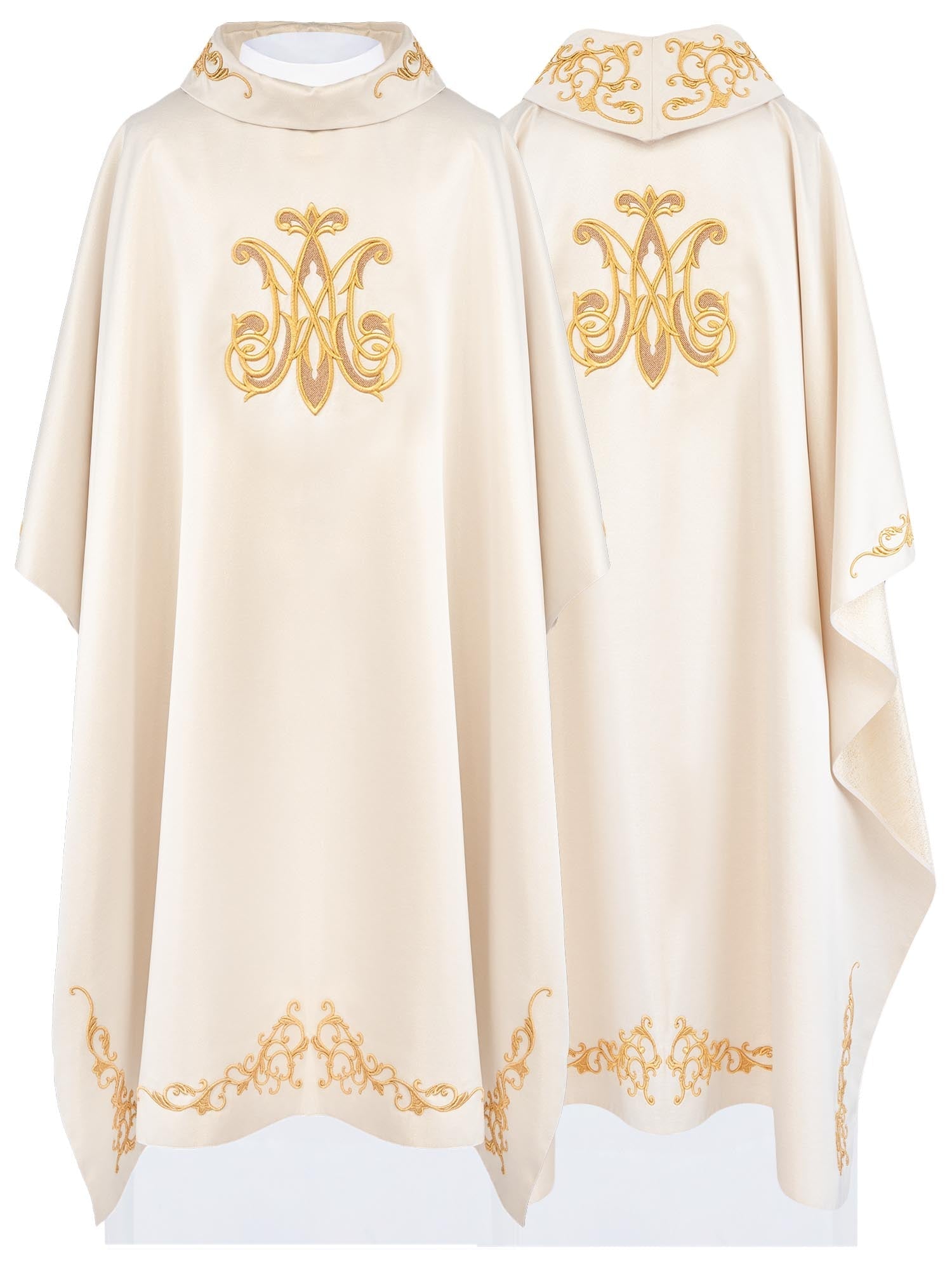 Ornat Liturgiczny Maryjny z Haftowanym Herbem - Elanowełna 135cm - SZATYLITURGICZNE.PL