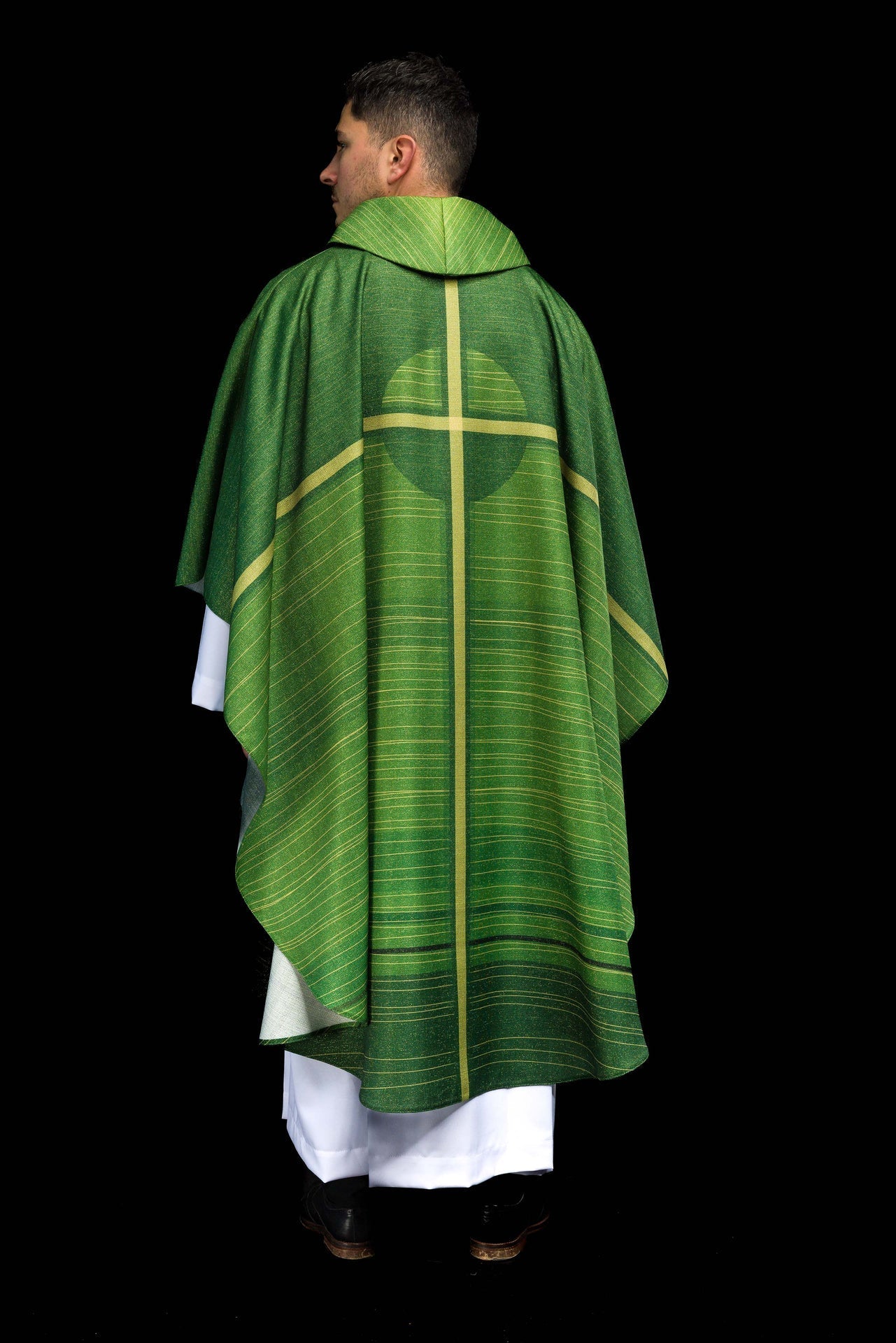 Ornat Liturgiczny Zielony Drukowany Krzyż - Okres Zwykły - SZATYLITURGICZNE.PL