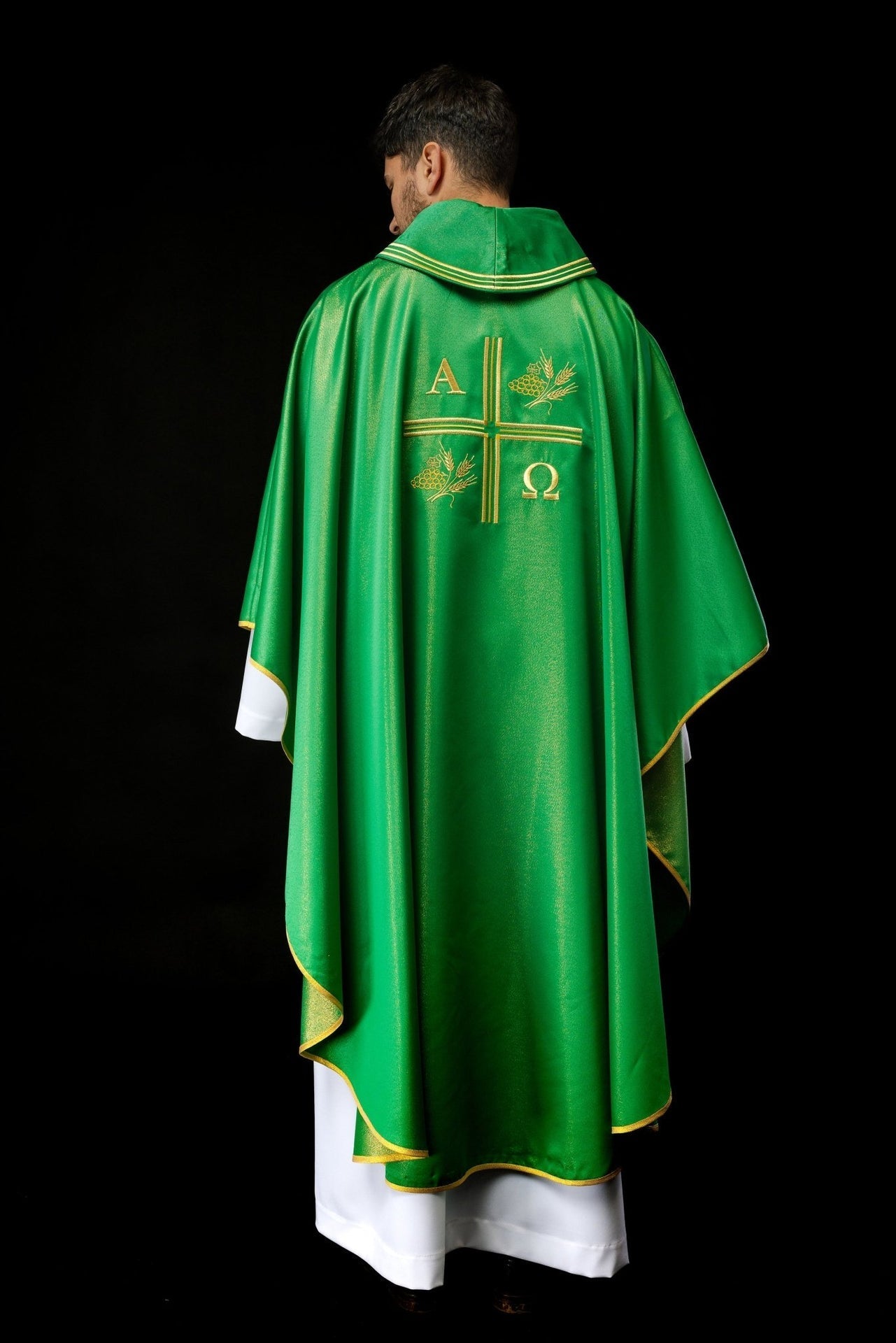 Ornat Liturgiczny Zielony Krzyż Alfa Omega Kłosy - Polski Producent - SZATYLITURGICZNE.PL
