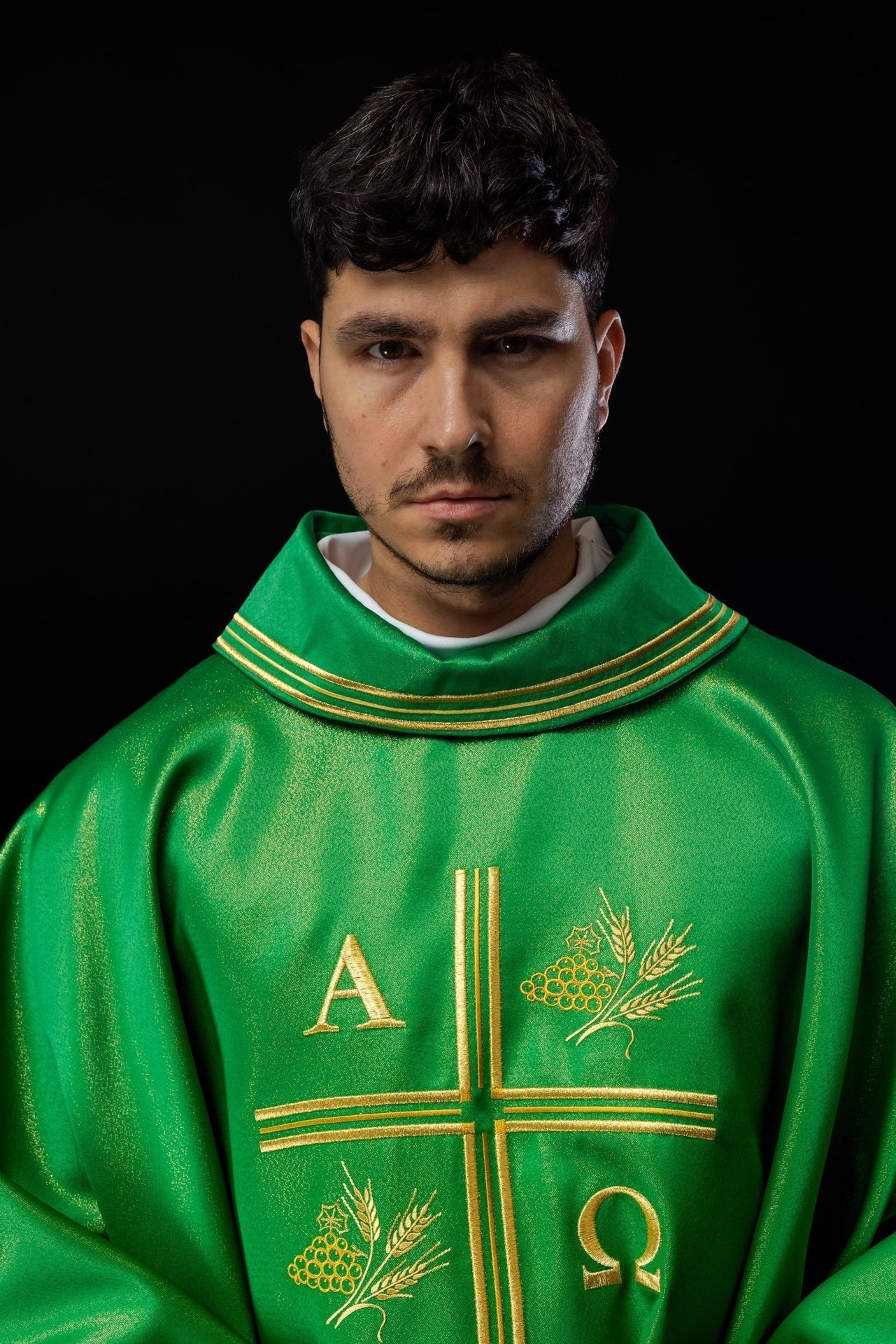 Ornat Liturgiczny Zielony Krzyż Alfa Omega Kłosy - Polski Producent - SZATYLITURGICZNE.PL